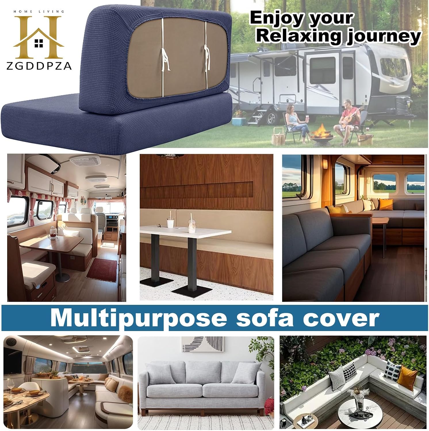 Stretch RV Cushion Cover Waterproof Jacquard Slipcover with 2 Elastic Straps for Camper Bench, Dinette, or Indoor Seating Multi-Size (Beige,L100-130cm W 65-95cm)