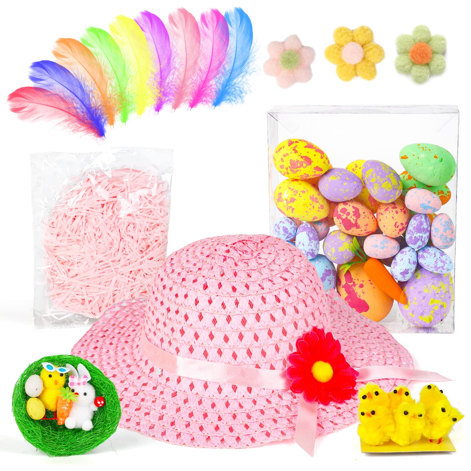 Suloli Girls Pink1 Easter Bonnet Kit,Easter Bonnet Hat Kids Make Your Own Easter Bonnet Easter Bonnet Decorations Kit Easter Bonnet Making Kit(Pink)