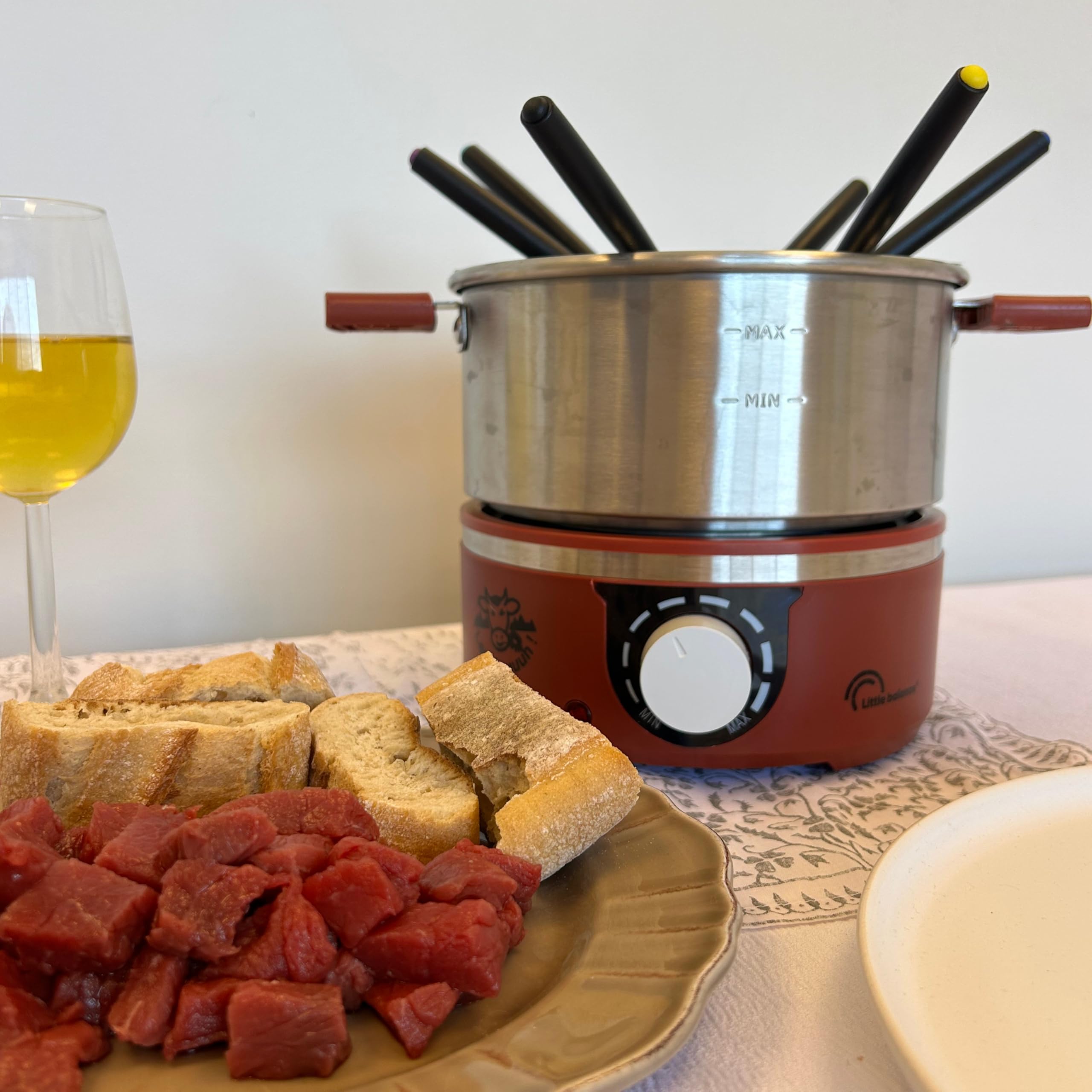 LITTLE BALANCE 8962 Little Fondue Meuuuh...!, dispositivo de fondue para 6 personas, sartén de acero inoxidable, apto para inducción, 1,8 litros, 650 W, chile