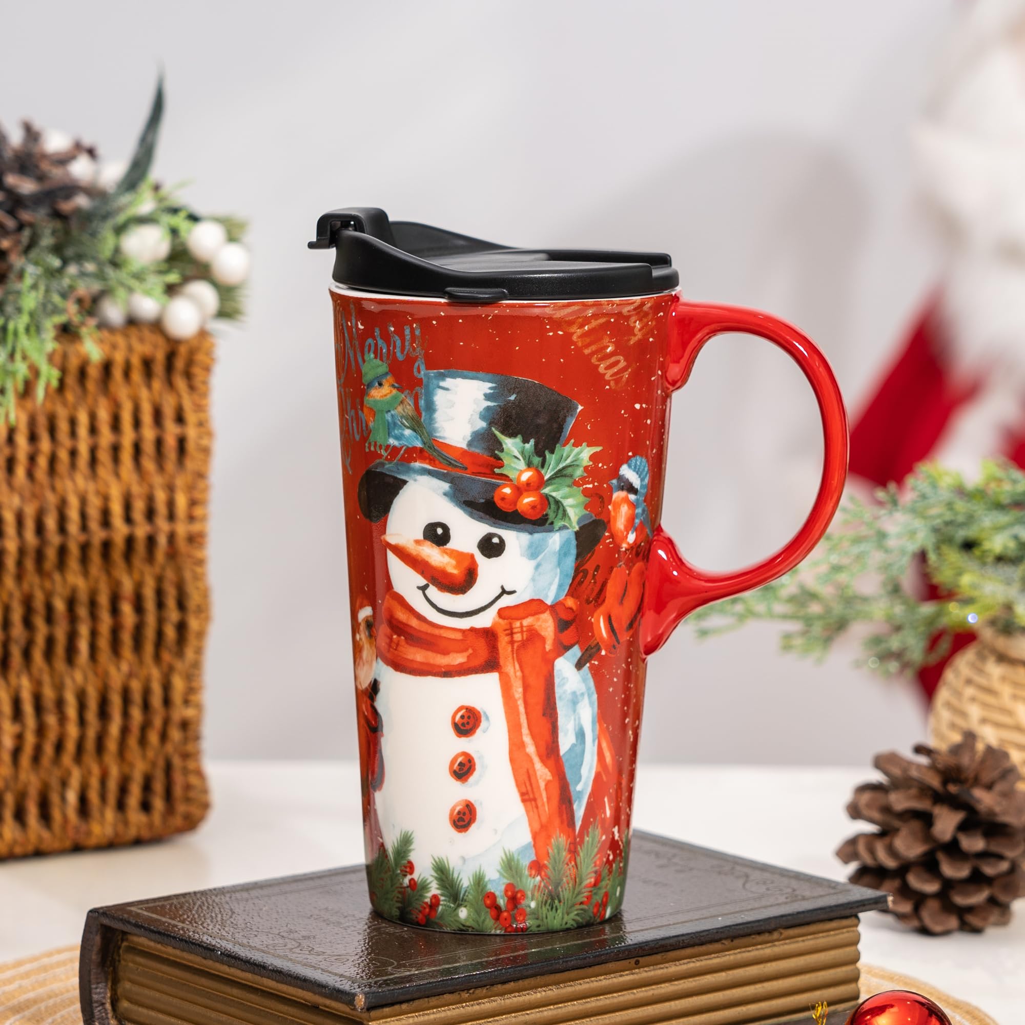 Taza de cerámica para café latte y té con tapa protectora hermética