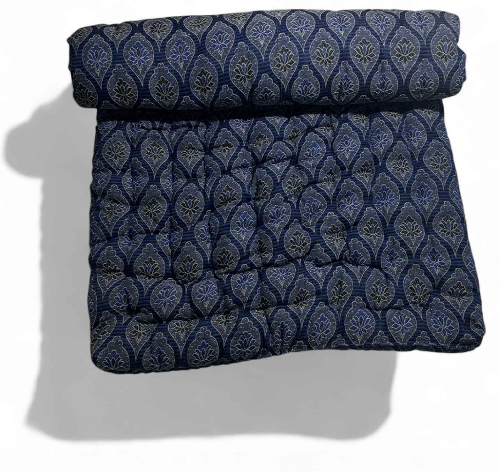 ATOOTFUSION Single Bed Cotton Filled Quilt Mattress Gadda Soft & Reversible,Foldable Lightweight Filled Single Firm Cotton (3 X 6 Ft Or 72 X 36 Inch)(Blue Embroidery, Normal)-image-14
