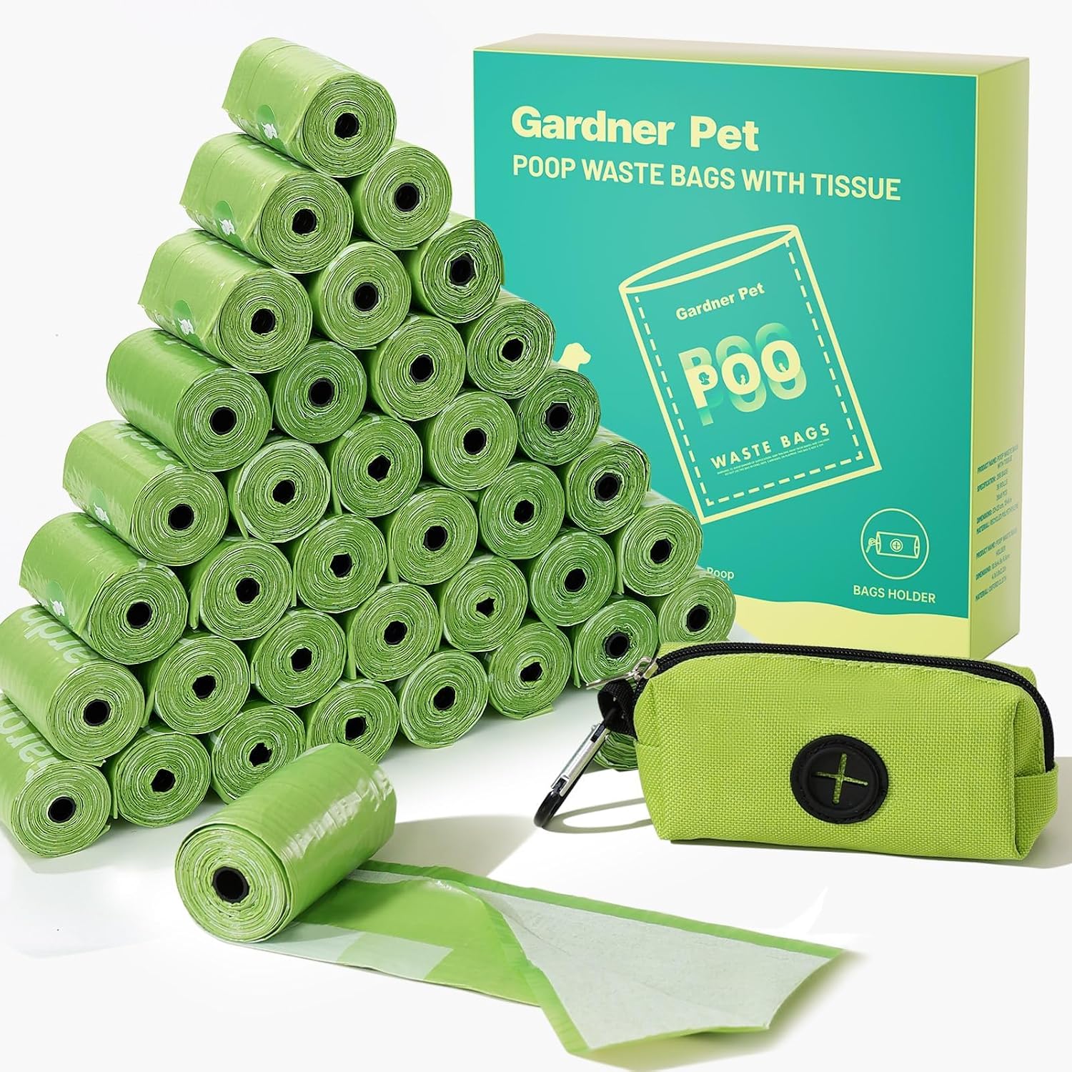 Gardner Pet Dog Poop Bags Rolls with Tissue, Pine Scented Poop Bags with Dispenser, Leak Proof Pet Waste Bags with Tissue Design, Reduce Touch Feeling, 36 Rolls-288 Counts
