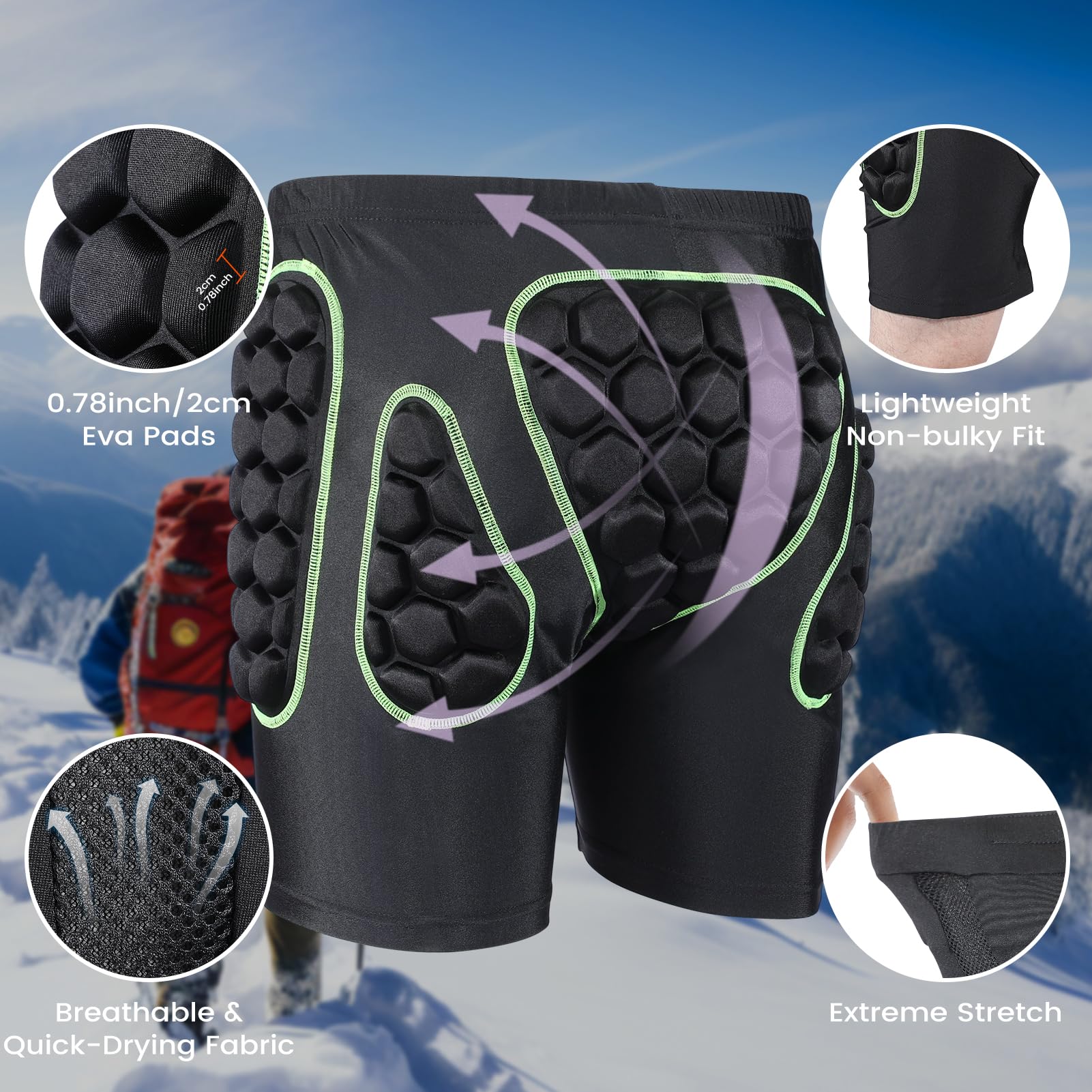 Short de protection rembourré 3D, patinage d'hiver, coussinet de hanche Short de protection rembourré 3D, patinage d'hiver, coussinet de hanche