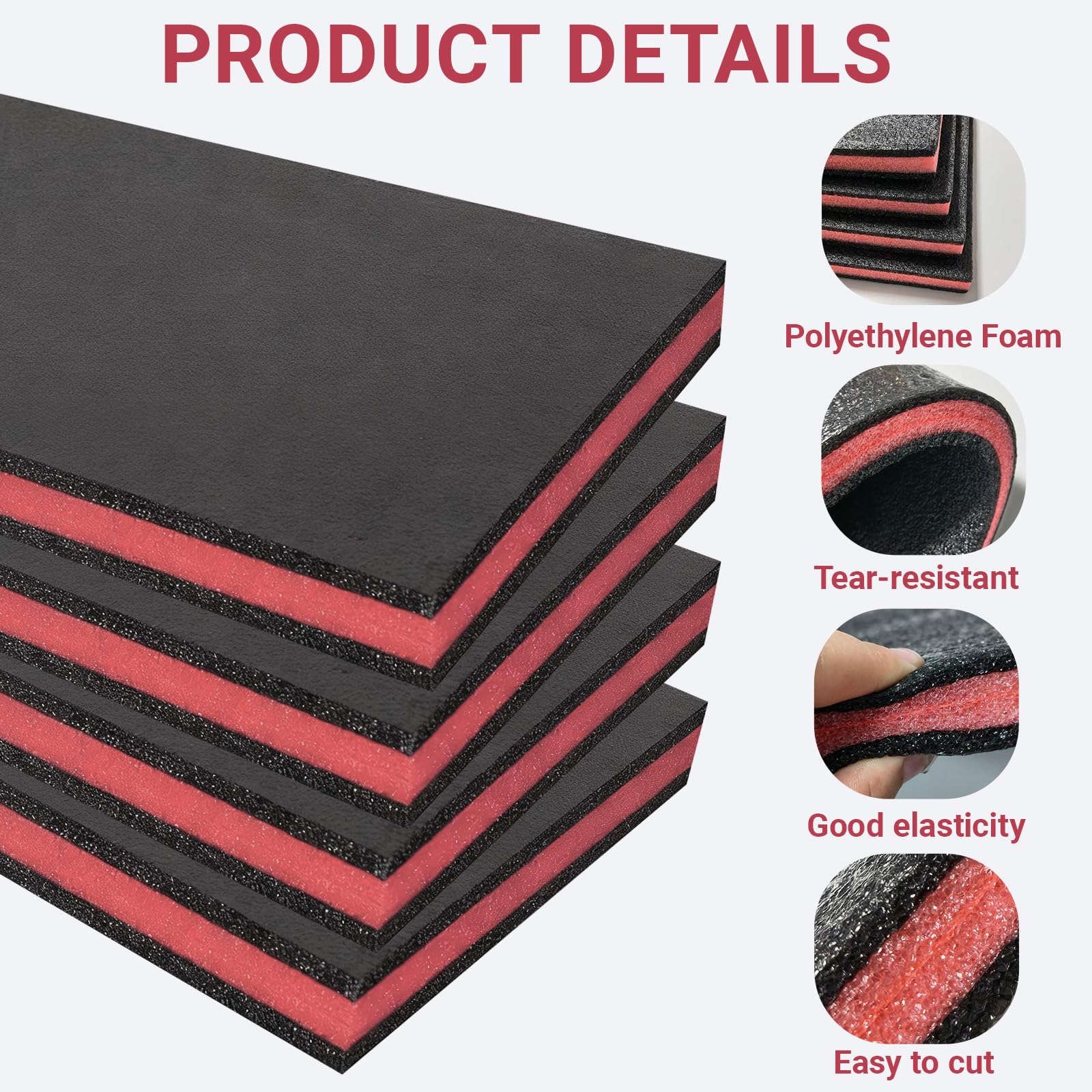 Schaumstoff Zuschnitt 40 x 30 x 2.5cm, 4 Stück Werkzeugkisten Schaumstoff, Schaumstoffeinlage Einsätze für Kamerakoffer Werkzeugkoffer Organisation, würfelschaumstoff