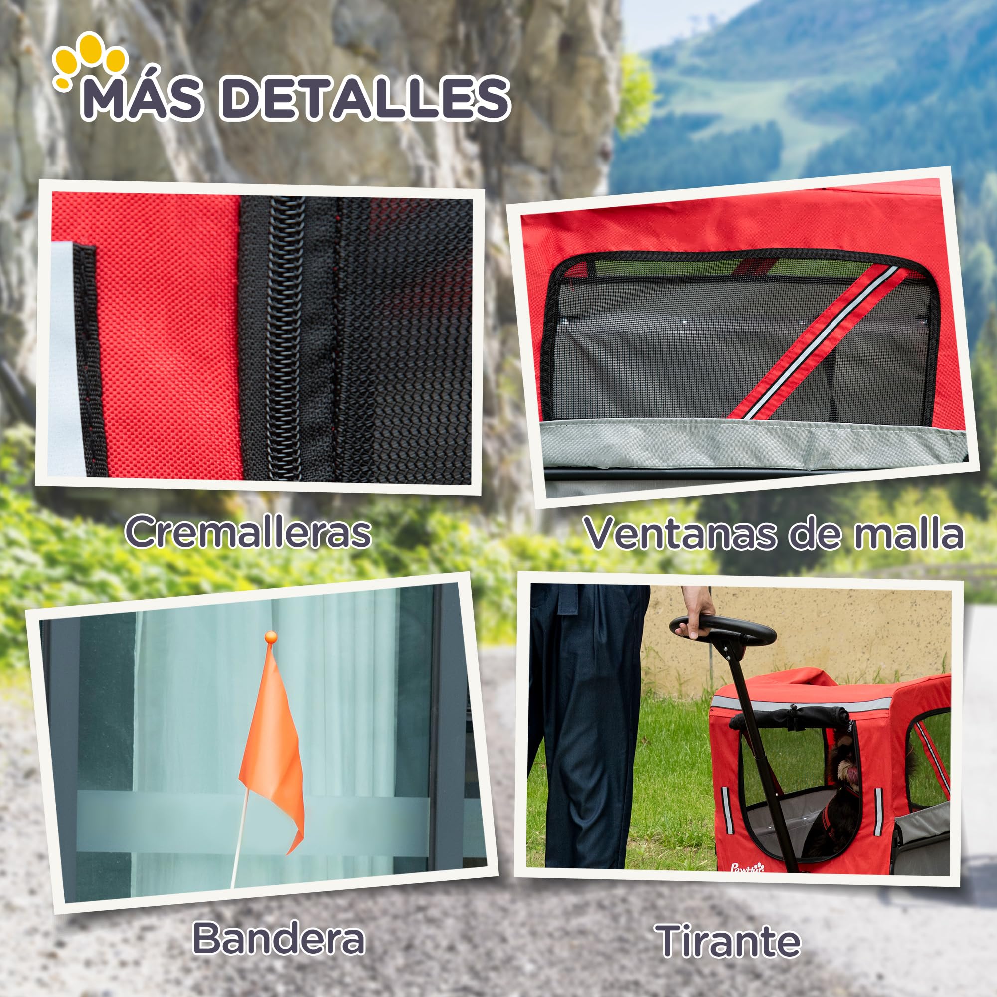 PawHut Remolque de Bicicleta para Perros 2 en 1 Carrito para Perros de Acero con Cinturón de Seguridad Mango de Empuje Extraíble Bandera y Reflectores Carga Máx. 30 kg 129x55,5x92 cm