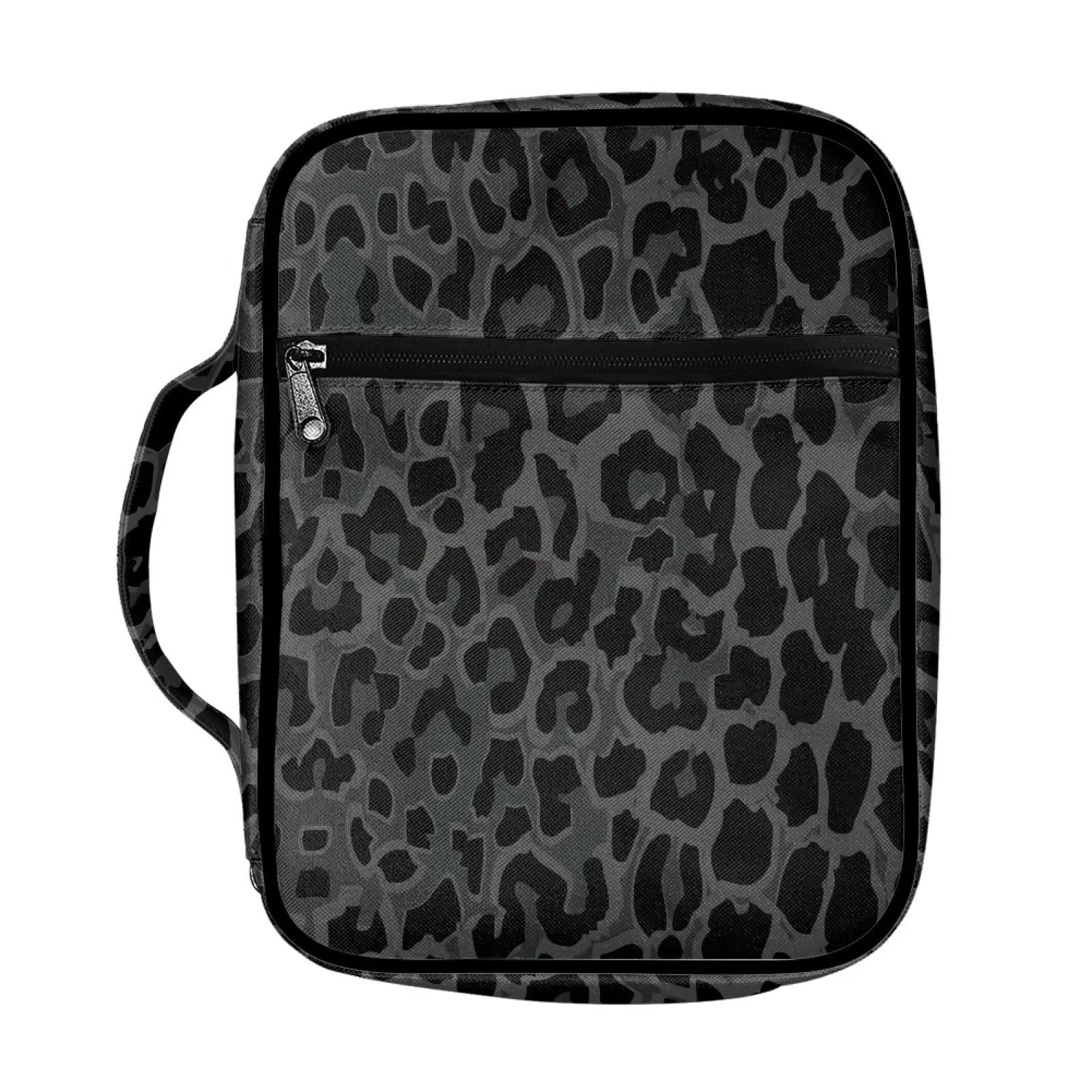 Suobstales Black Dark Green Leopard Print Bible Cover Carrying Book Case Church Bag Bible Protective with Handle, Portable Bible Bags Bible Protective
