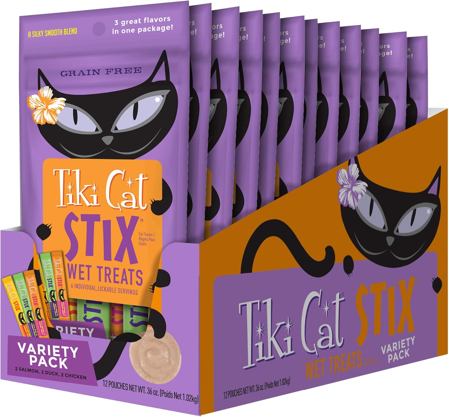 Tiki Cat STIX Wet Lickable GrainFree Cat Treats in Variety Pack, 72