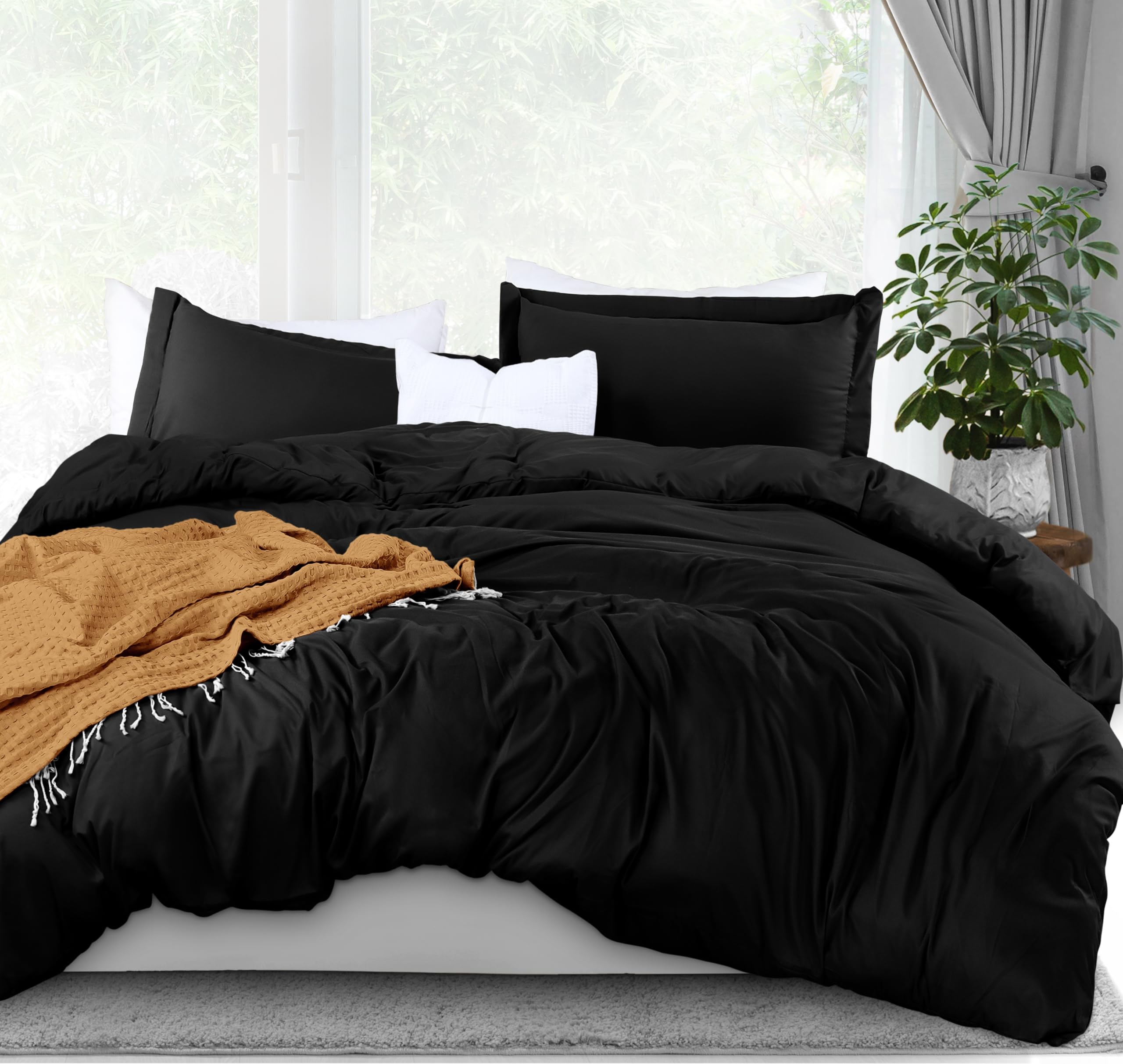 Bedding Duvet Cover King Size - 3 Piece with Zipper Closure - 1 Comforter Cover 104X90 Inches & 2 Pillow Shams 20X36 Inches (Black) Comforter Not Included