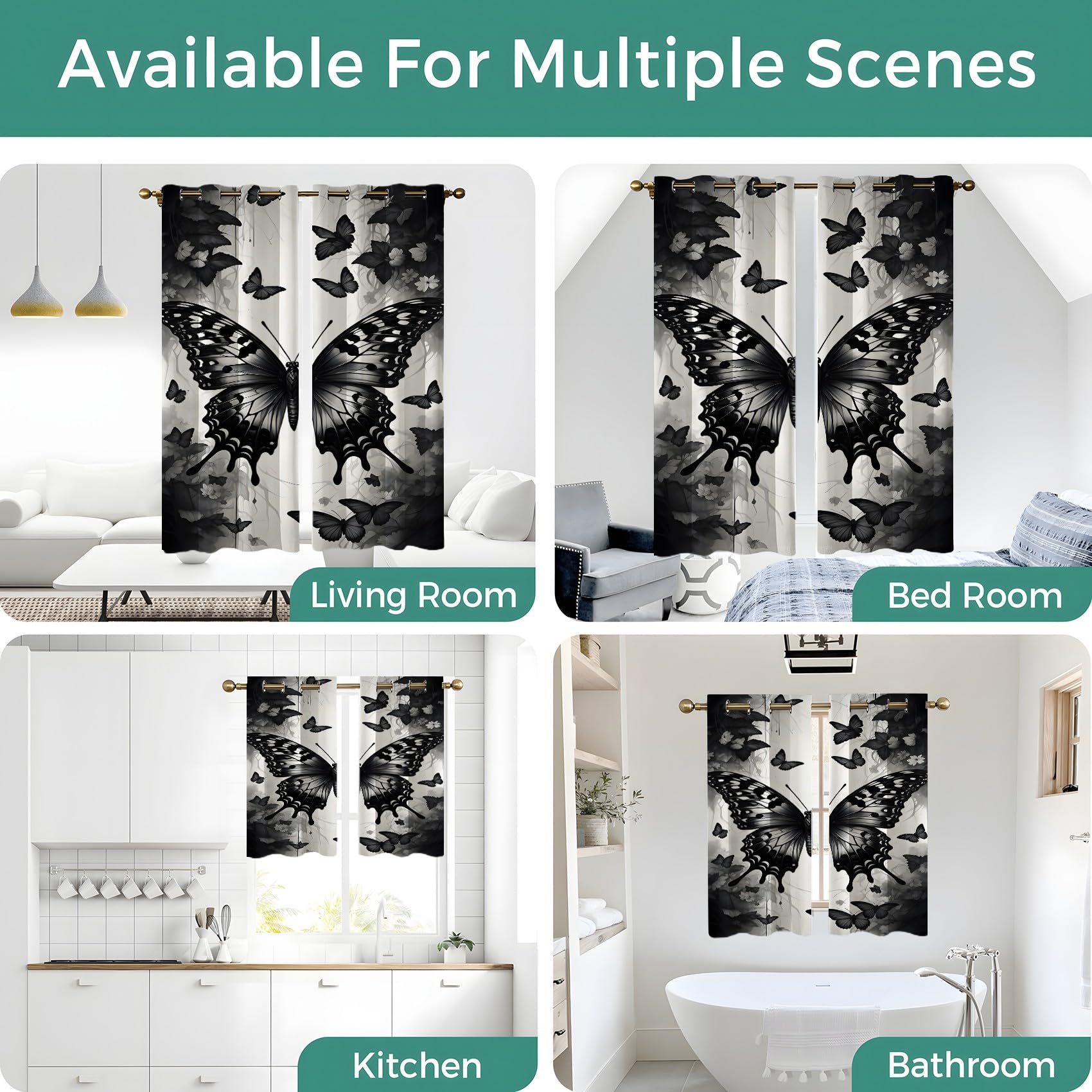 Generisch Vorhang Schwarzes Seebett Blickdichte Vorhänge, Graue Blumen Verdunklungsvorhänge Gardinen Thermo Vorhänge Blackout Curtain für Schlafzimmer Wohnzimmer H215 x B110 cm (2er Pack) SA779
