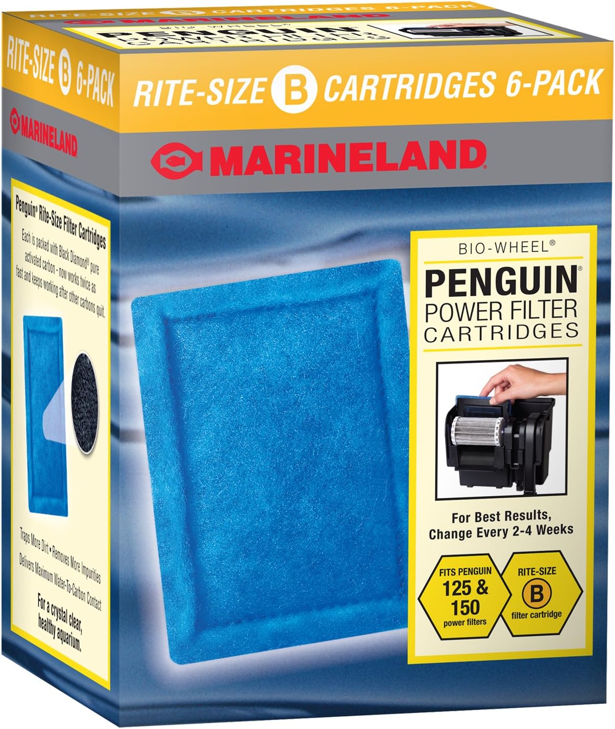 Marineland Penguin Power Filter Cartridge Rite-Size B, 6 Count, Replacement Cartridge For Aquarium Filtration