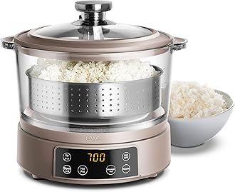 3L Glass Mini Low Carb Rice Cooker – Holds 2 Cups Raw/Makes 6 Cups Cooked with Auto Lift Filter Basket, Hotpot & Steamer for Rice, Grains, Digital Panel with Keep Warm, Goat/Mink