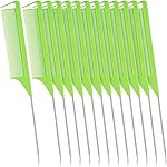 Patelai 12 Pcs Parting Comb for Braids, Green (Plastic, Stainless Steel Pintail, Hair Combs for Hair Styling, Hairdressing, Teasing, Back Comb, Pressing, Braiding, Parting, Hair Salon, Home Use)