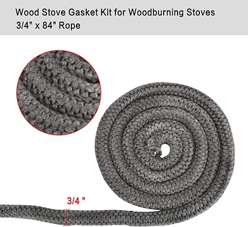 Miniatura 4 de Stanbroil Junta para estufa de leña, sello de cuerda de fibra de vidrio impregnado de grafito de 34 x 84 pulgadas y kit de junta de cemento de alta