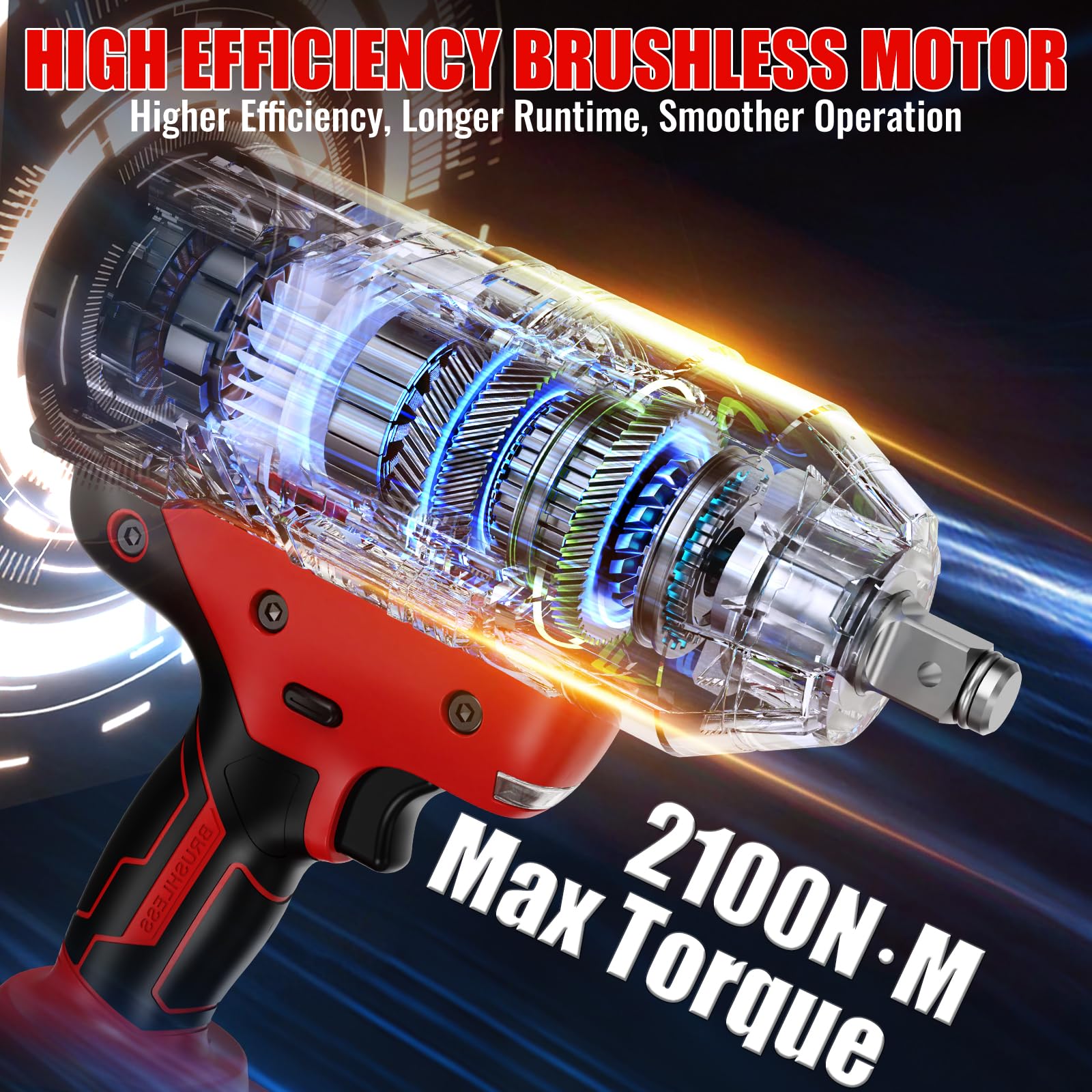 Llave de Impacto 2100Nm Compatible con Baterías Ma-kita 18V(Sin Batería) | 3/4" Pistola de Impacto con Luz LED, Motor Brushless 2800RPM, 3 Velocidades, Modo RSS, Solo Herramienta, para Automotriz