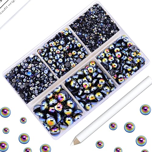 Briskbloom 3600 perlas de parte trasera plana, medias perlas negras AB para manualidades, Crocs, zapatos, tazas, álbumes de recortes, 0.079 in,