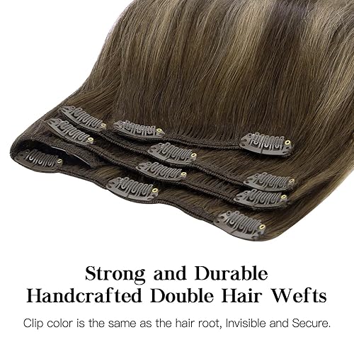 Miniatura 5 de hotbanana - Extensiones de cabello con clip, de cabello humano real, color marrón chocolate a rubio miel, extensiones de cabello Remy lacio, 41 cm,