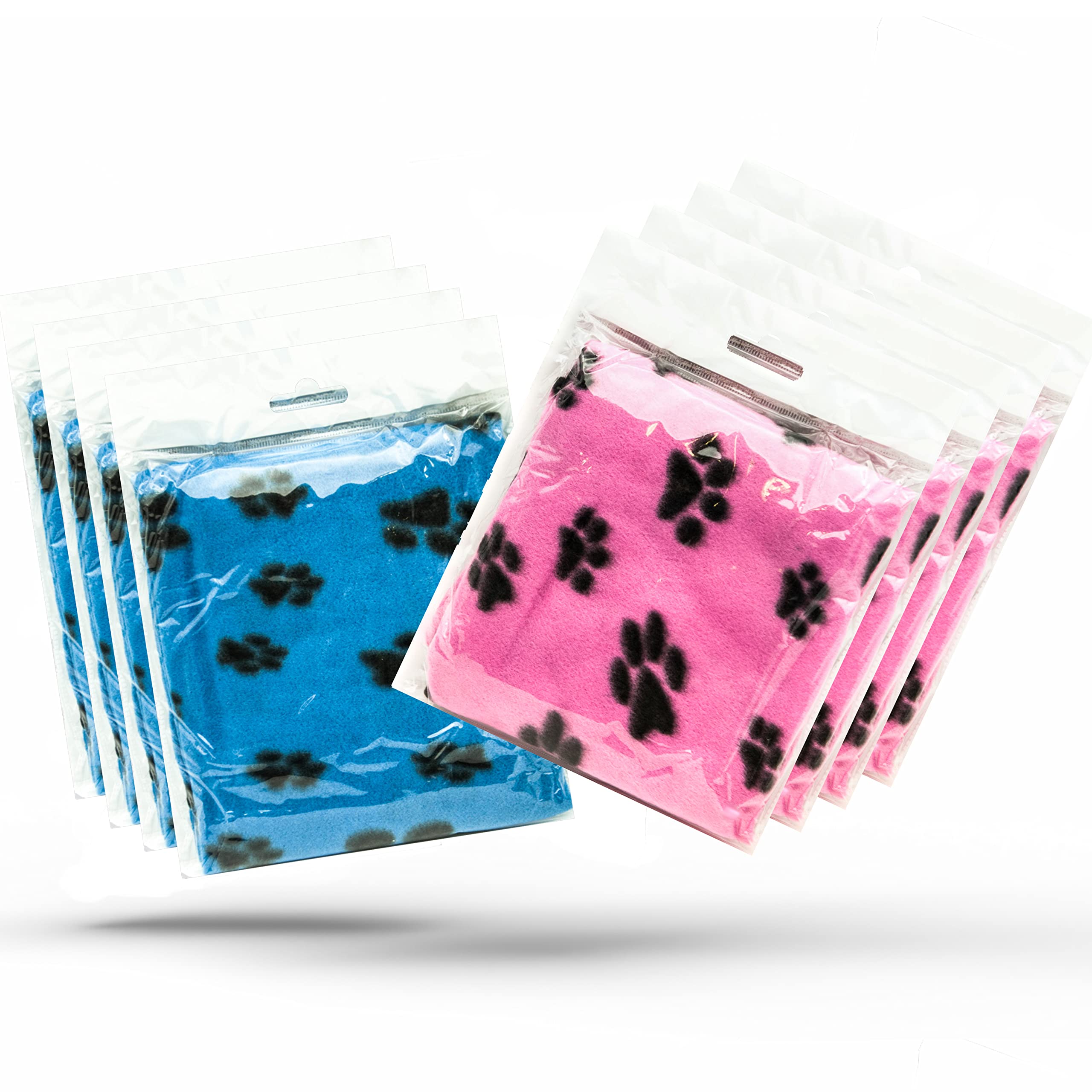 Petopedia Blue And Pink 8X Soft Warm Dog Fleece Animal Pet Blankets With Paw Prints – Cat, Puppy & Dog Blankets Washable Bed Travel (Blue & Pink, 70Cm X 73Cm (Pack Of 8))