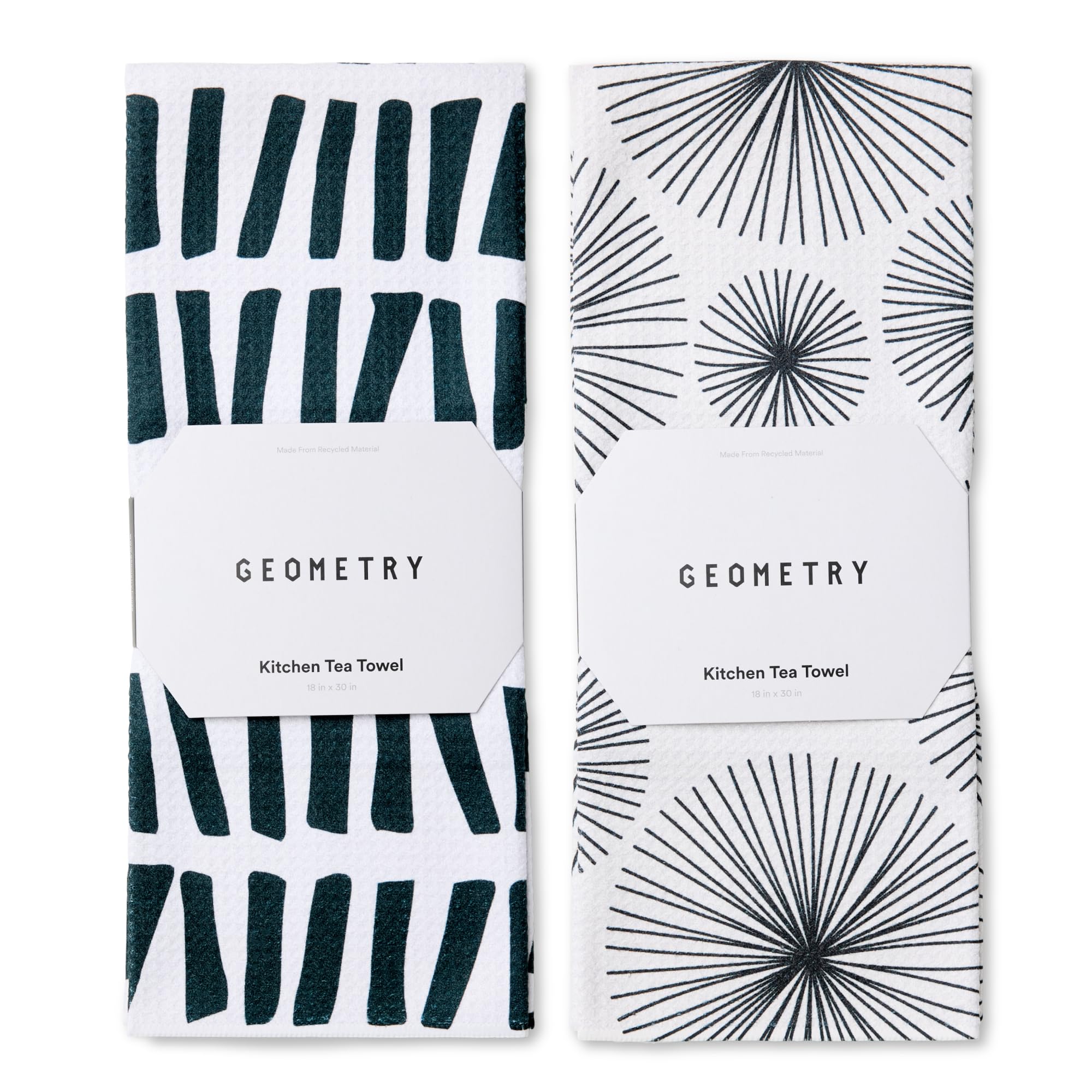 GEOMETRY Kitchen Tea Towels - Quick Dry Microfiber Dish Towels for Kitchen - Linework 18" x 30" (2 Pack)
