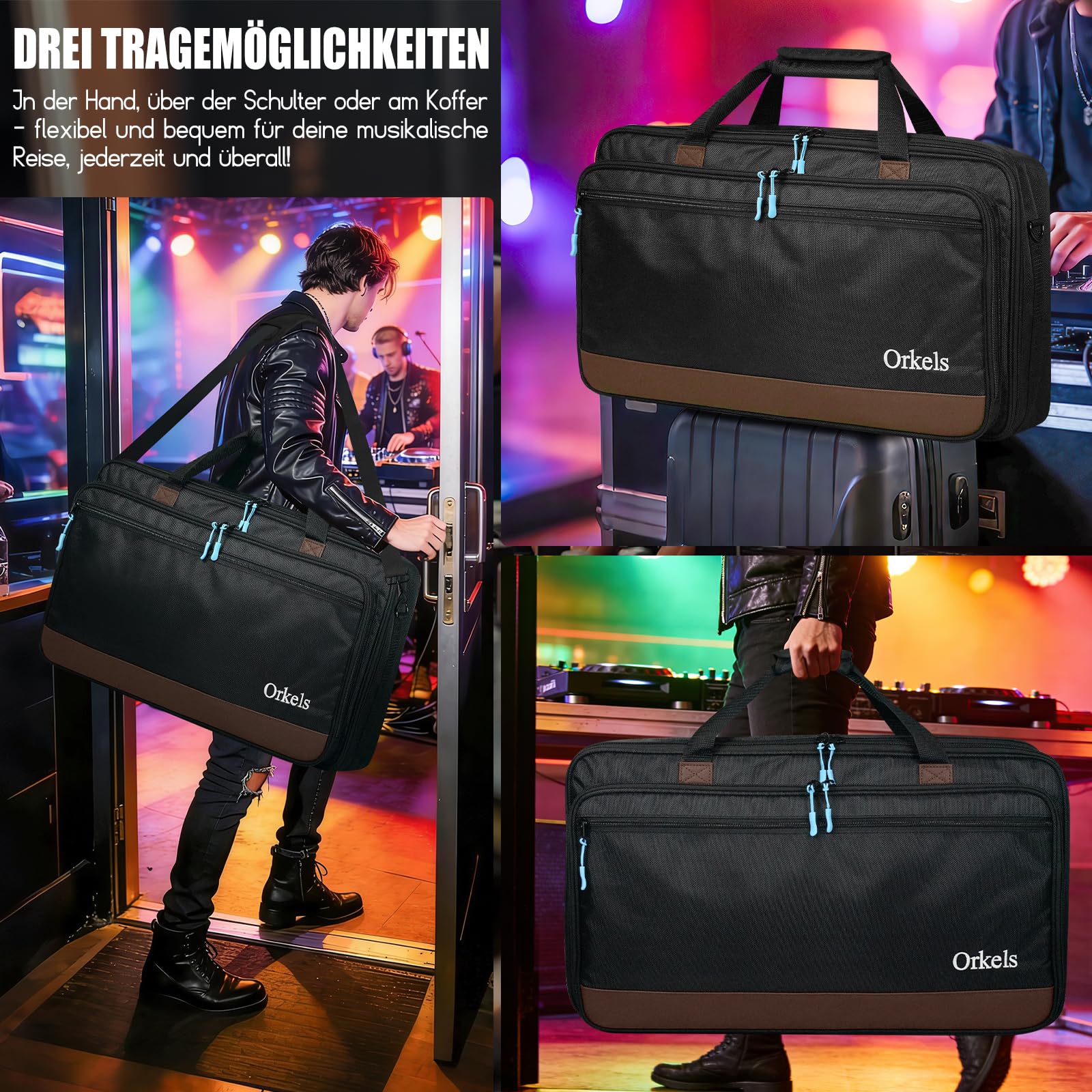 SUNDOY Custodia per DJ compatibile con controller Pioneer/Numark/Hercules – Custodia per il trasporto antiurto con tracolla e scomparti per accessori, Nero, 73x41x15-CM, Tessuto impermeabile