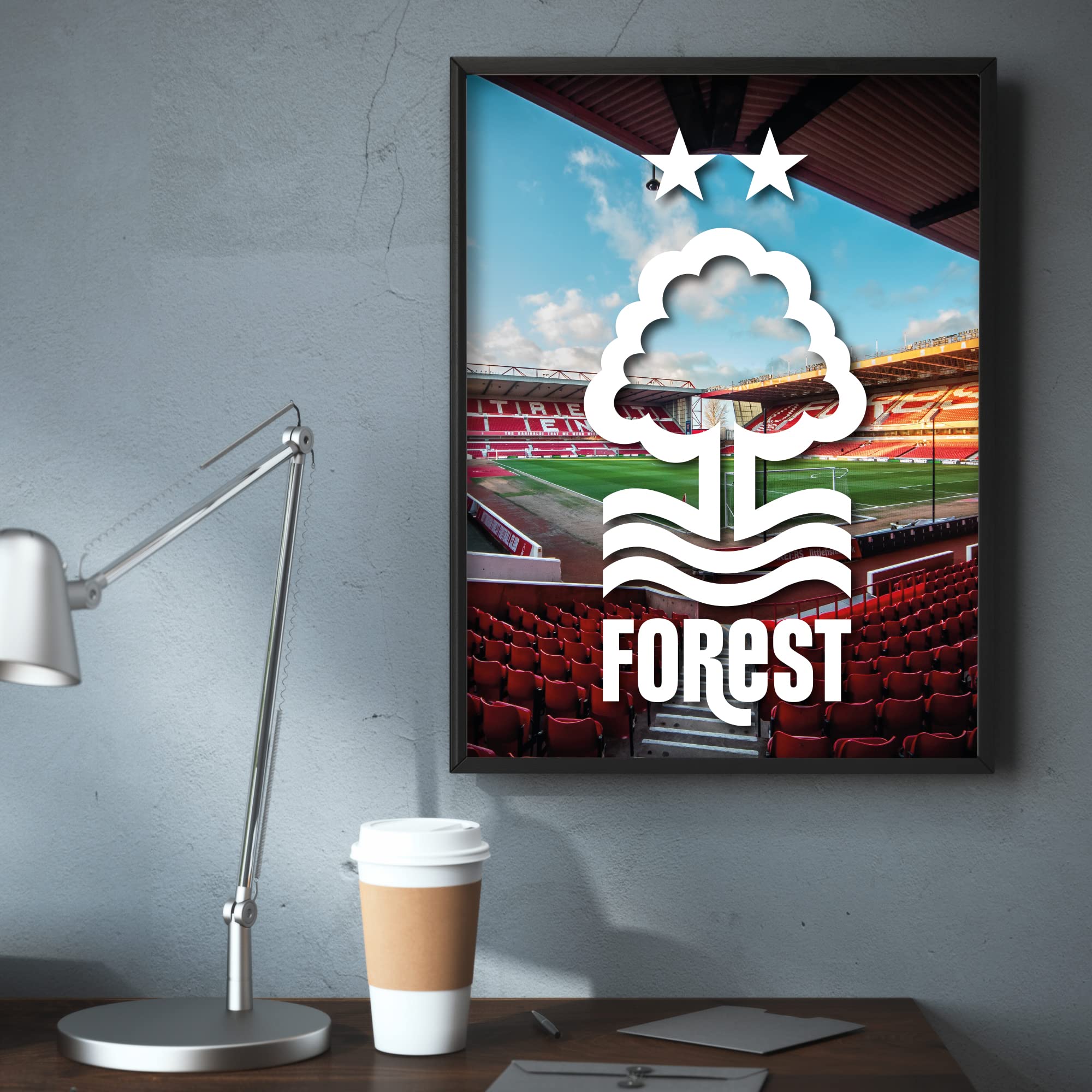 Themed Red Nottingham Forest Fc Print - White Crest Stadium Background (21Cm X 29.7Cm - A4)