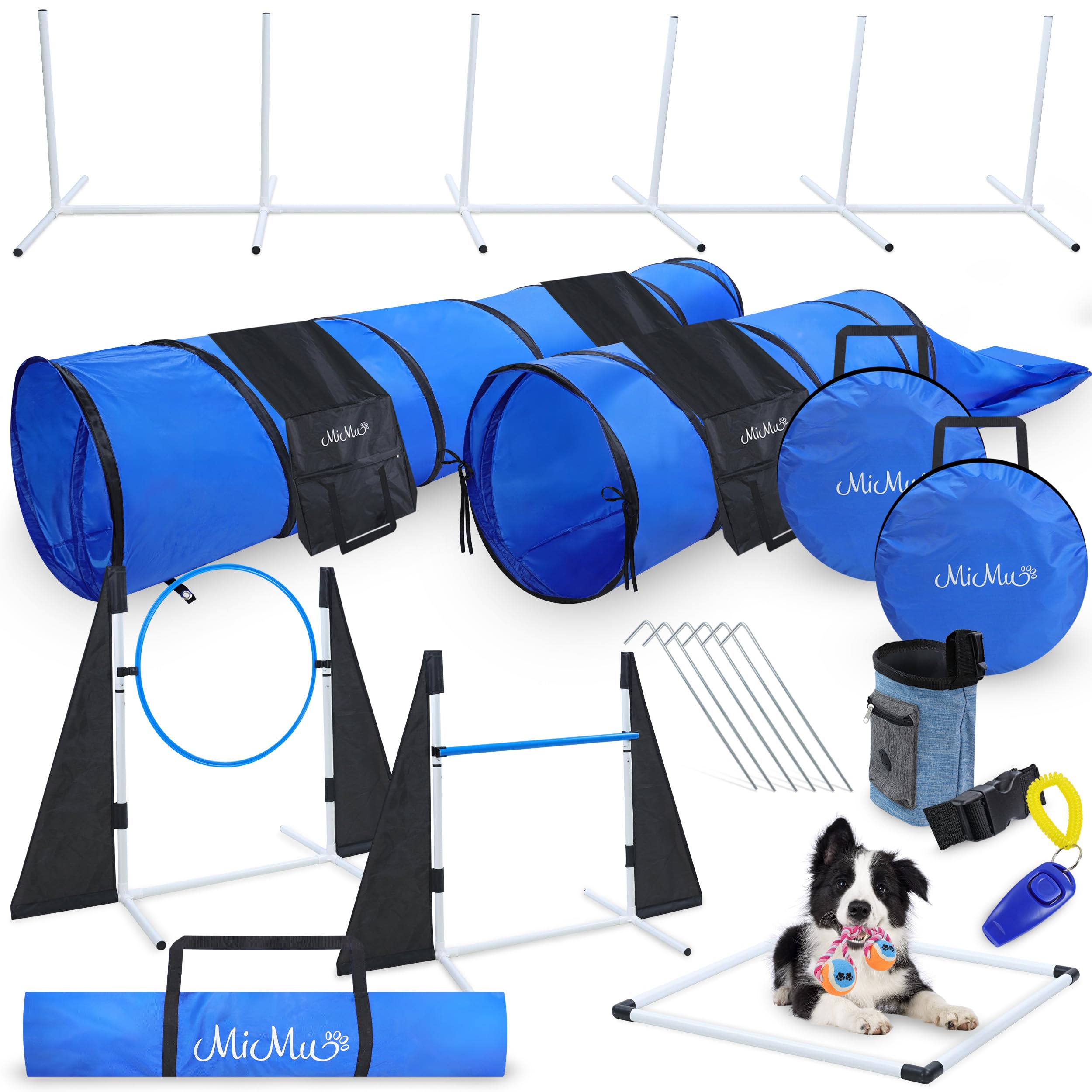 Dog Agility Equipment 10pc Obstacle Course - Customizable Dog Agility Training Equipment and Obstacle Course, Dog Agility Course Including Tunnels, Weave Poles, and Hurdles