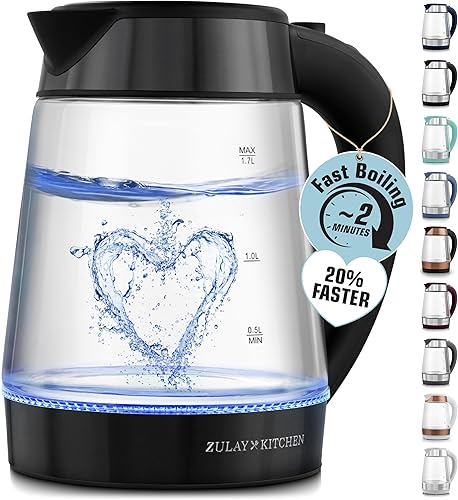 Zulay Kitchen Hervidor de agua eléctrico de ebullición rápida, 1.7 L, 1500 W, apagado automático para protección contra sobreebullición y ebullición