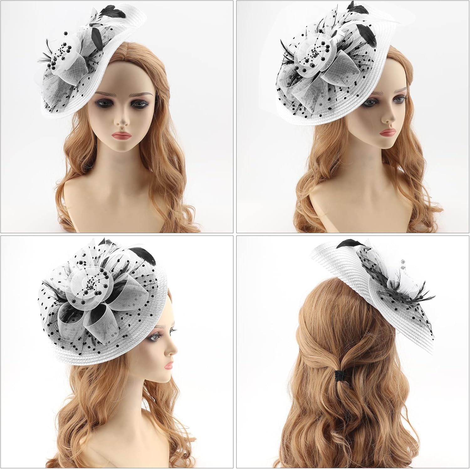DRESHOW Fascinators Hat Flower Mesh Feathers Hat with a Headband and a Clip 7.9" Tea Party Headwear for Women - Image 3