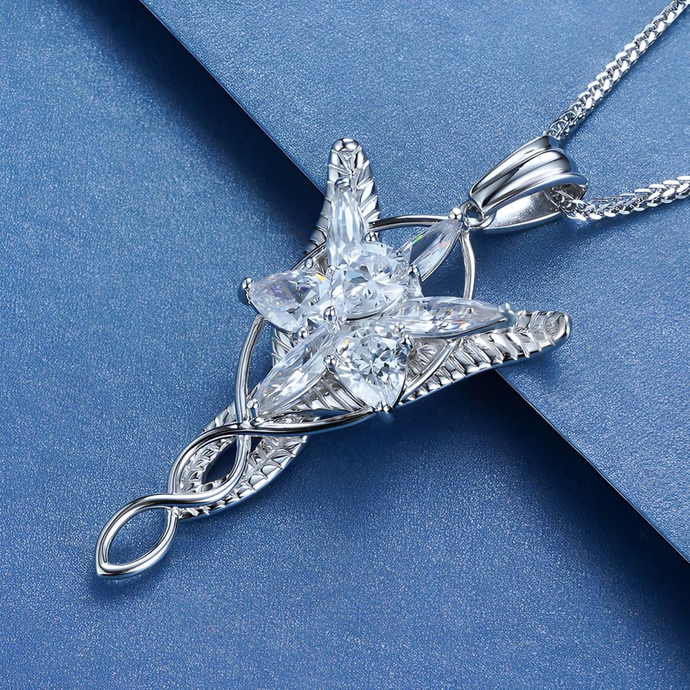 Collar con colgante Arwen Evenstar con caja de princesa, plata de ley 925, collar Hobbit Aragorn, joyería élfica para regalar a tus mujeres queridas