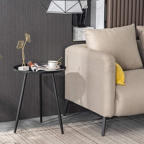 Miniatura 5 de Apicizon Juego de 2 mesas auxiliares redondas de 16 pulgadas, mesa auxiliar de metal negro para sala de estar, mesita de noche, mesa de centro