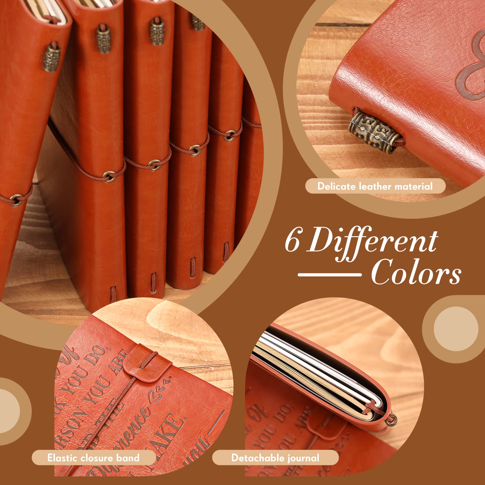 Ctosree 16 Set Leather Journal Notebooks with Pens Make a Difference Inspirational Notepads Ballpoint Pens PU Leather Journals A6 Lined Appreciation Gift for Women Men Employee (Brown)