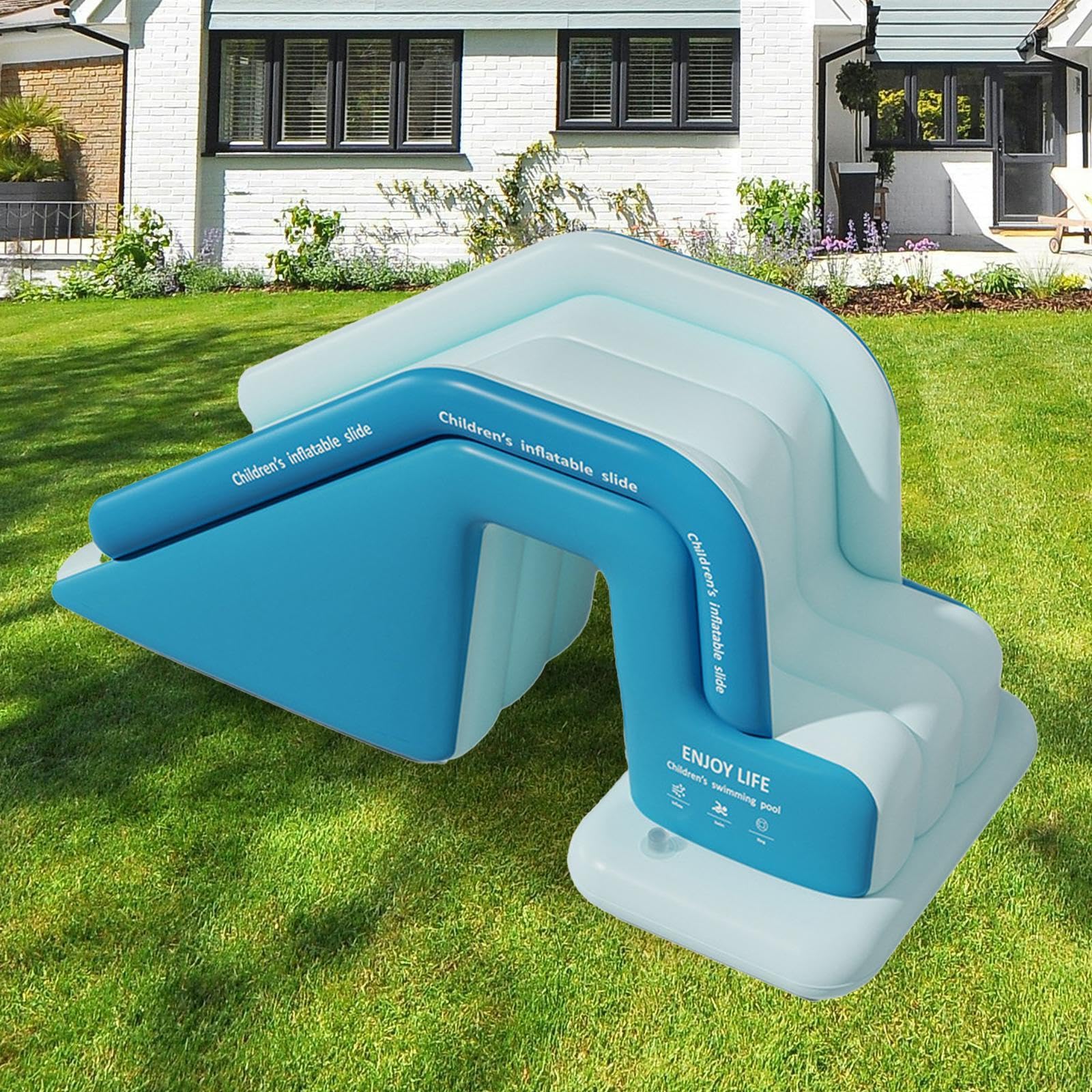 predolo Tobogán de Piscina Inflable, Tobogán de Agua de PVC para Verano, Piscina sobre El Suelo, Jardín, Azul