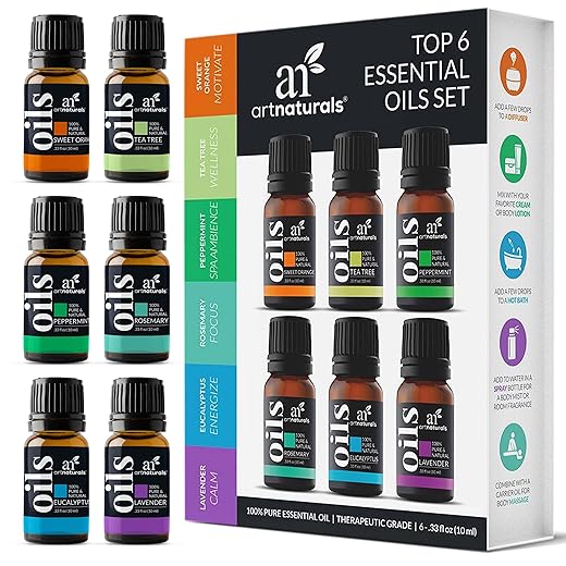 ArtNaturals Aromatherapy Essential Oil Set - 100% Pure of The Highest Therapeutic Grade Quality - Premium Gift Set – Lavender, Peppermint, Tea Tree, Eucalyptus, 0.33 Fl Oz (Pack of 16)