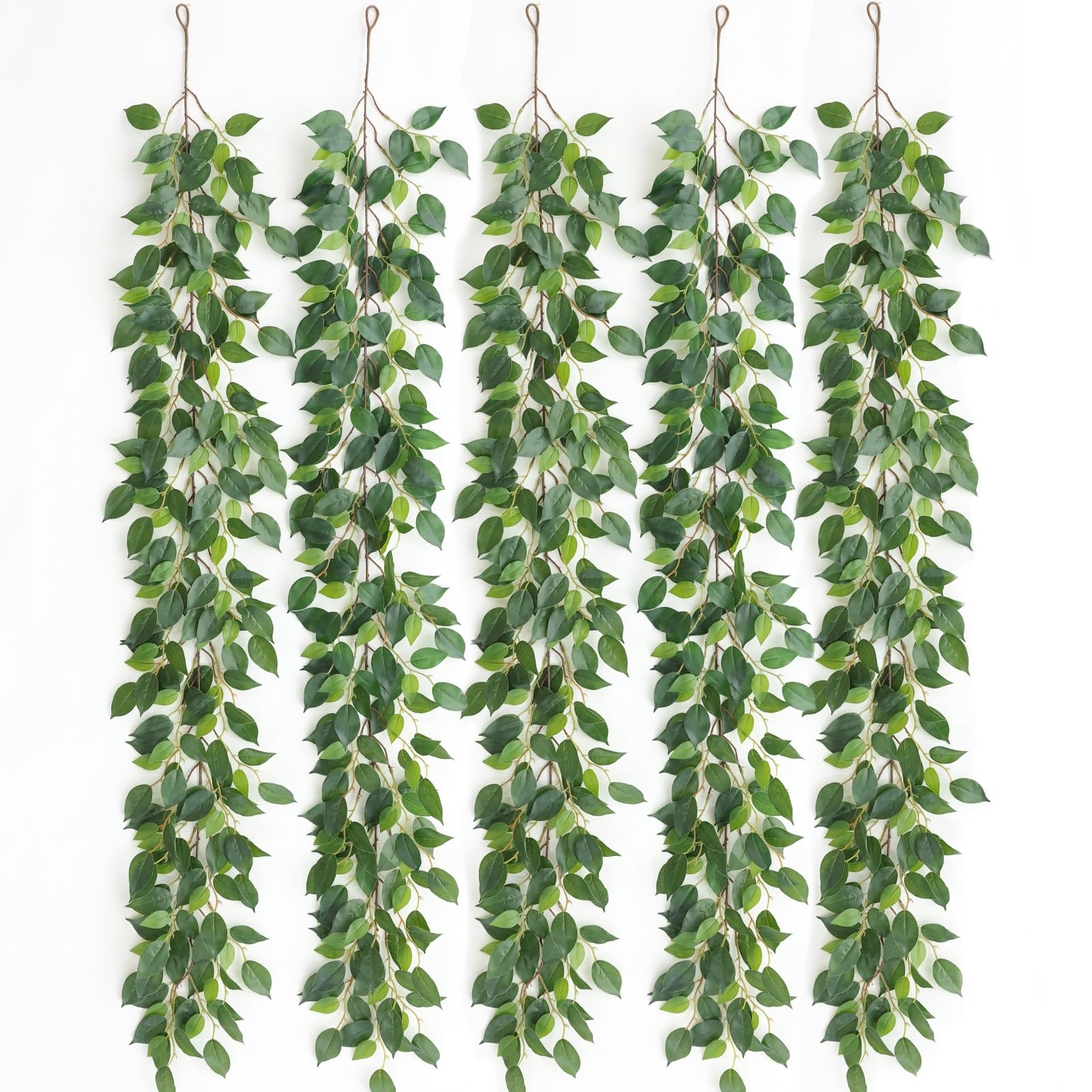 mizii Künstliche Ranken, Ficus-Girlande, Seidenblätter, grüne Blätter, Dekoration für Schlafzimmer, Zimmer, Wand, Party, Tischdekoration, Hochzeitsbogen, Dekoration, 990,6 cm, 5 Packungen