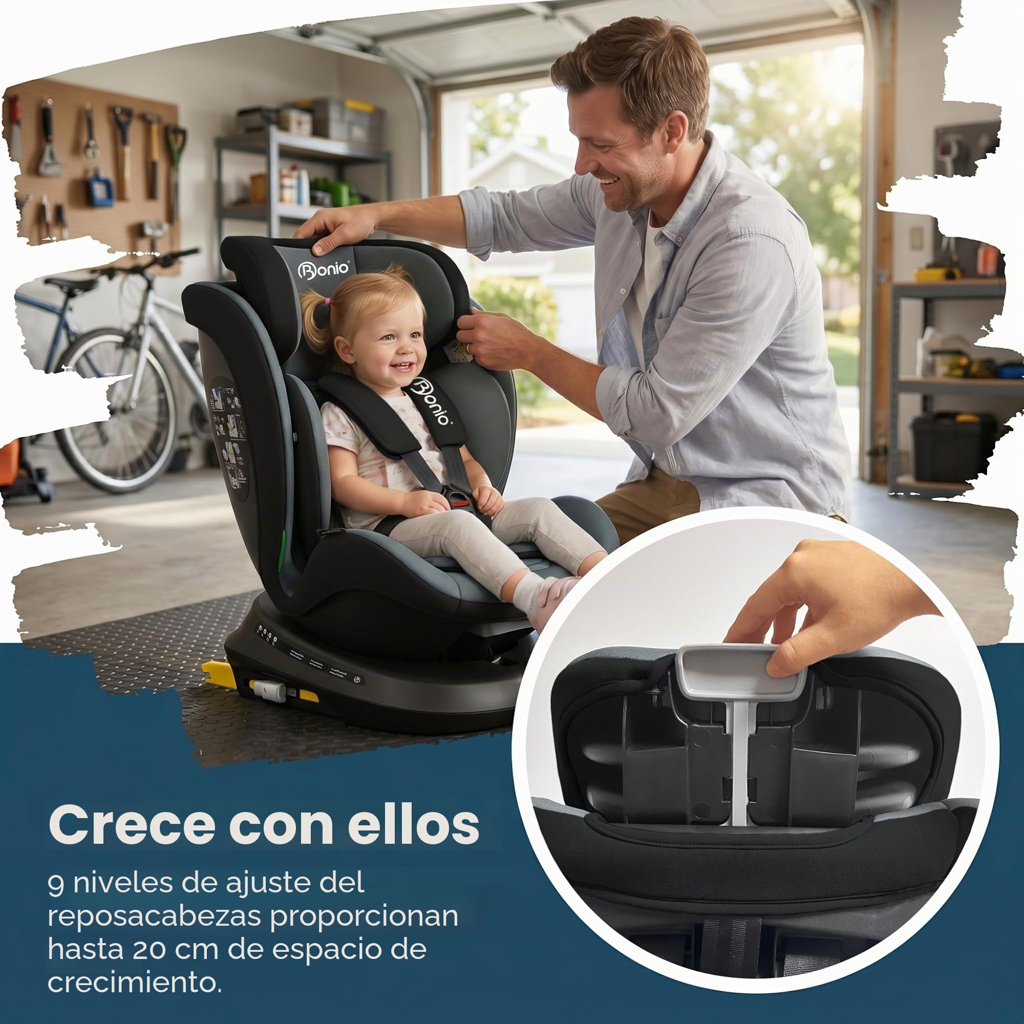 Bonio I-Size Silla de Coche Giratoria 360 con ISOFIX, 40-150cm (0~36kg)