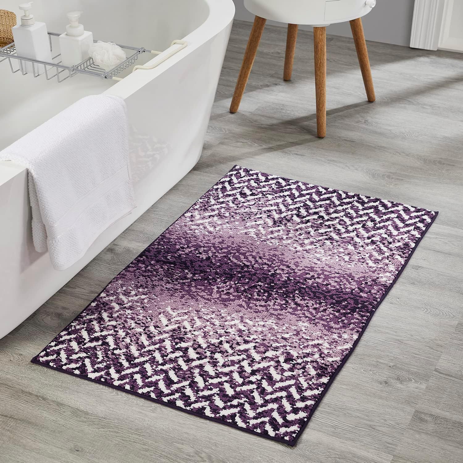 Better Trends Casablanca 100% Polyester Purple Bath Mat and Washable Bathroom Rugs, Rubber Backing Non Slip Bath Mat & Multi-Purpose Toilet Rug – 30x50 Bathroom Mat