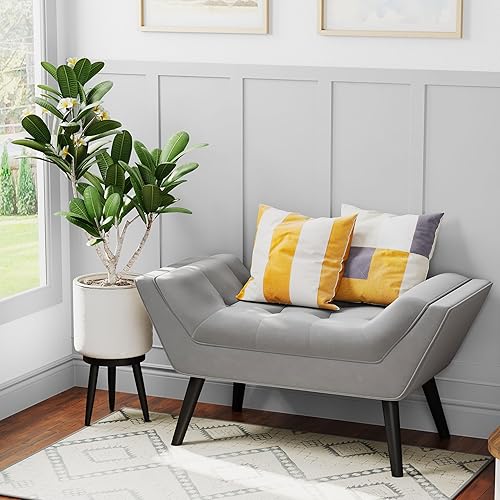 Miniatura 3 de Andeworld Otomana pequeña tapizada copetuda para entrada, vestíbulo, baño, tocador, dormitorio (un plaza, gris terciopelo)