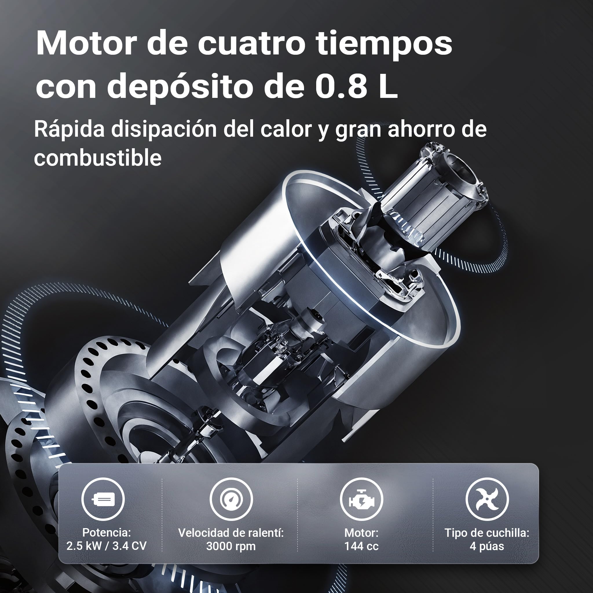 Wiltec Motocultor a Gasolina 36 cm de Ancho de Trabajo Motor 144 CC motoazada 4 Cuchillas cultivador con transmisión Euro 5 Robusto motocultivador cultivador