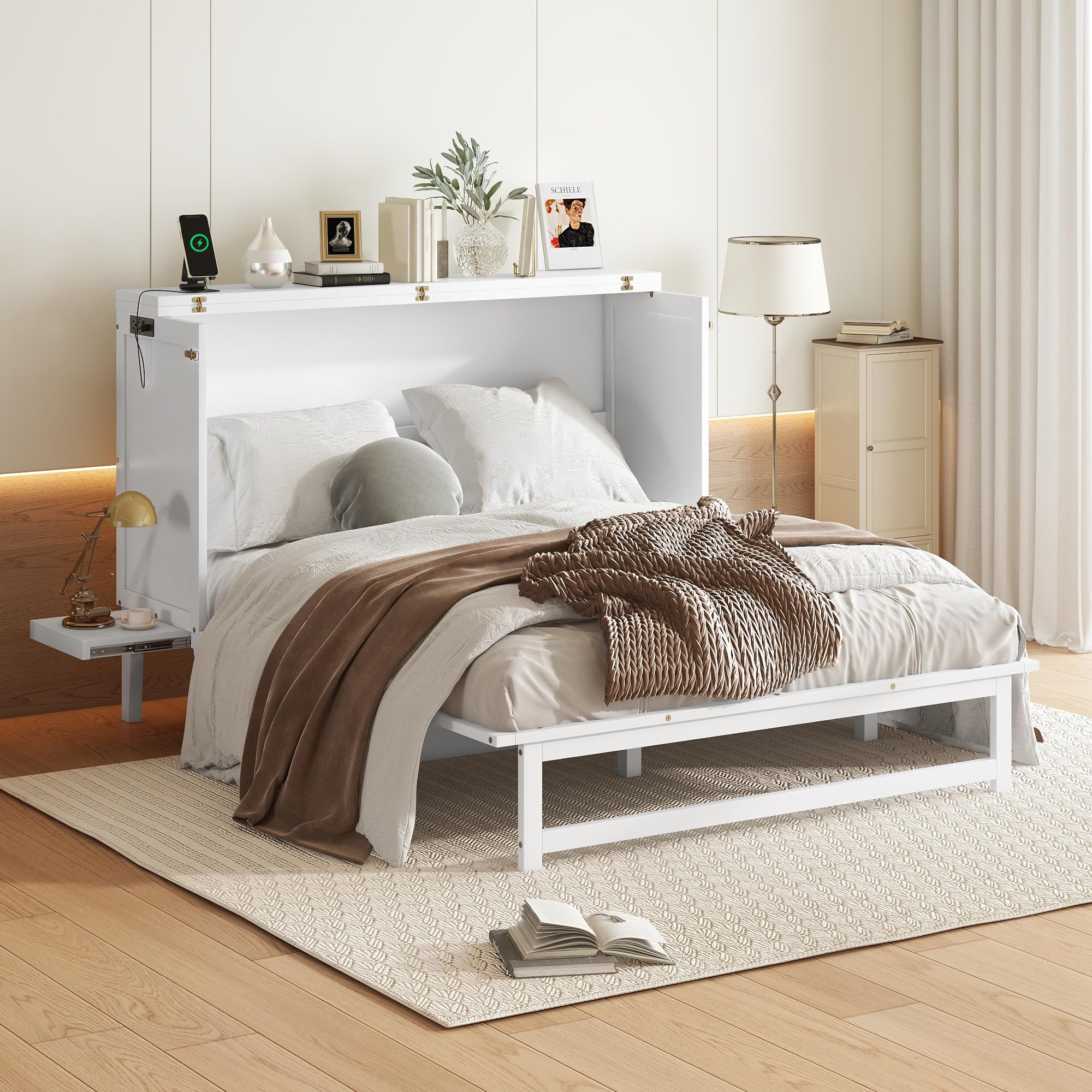 Photo 1 of ***PARTIAL SET***
Ball & Cast Queen Size Murphy Bed W/ 2 USB Port & Power Outlets,Cabinet Bed W/Desk & 2 Removable Shelves,Wall Bed Frame for Home Office,Apartment,Guest Room,White