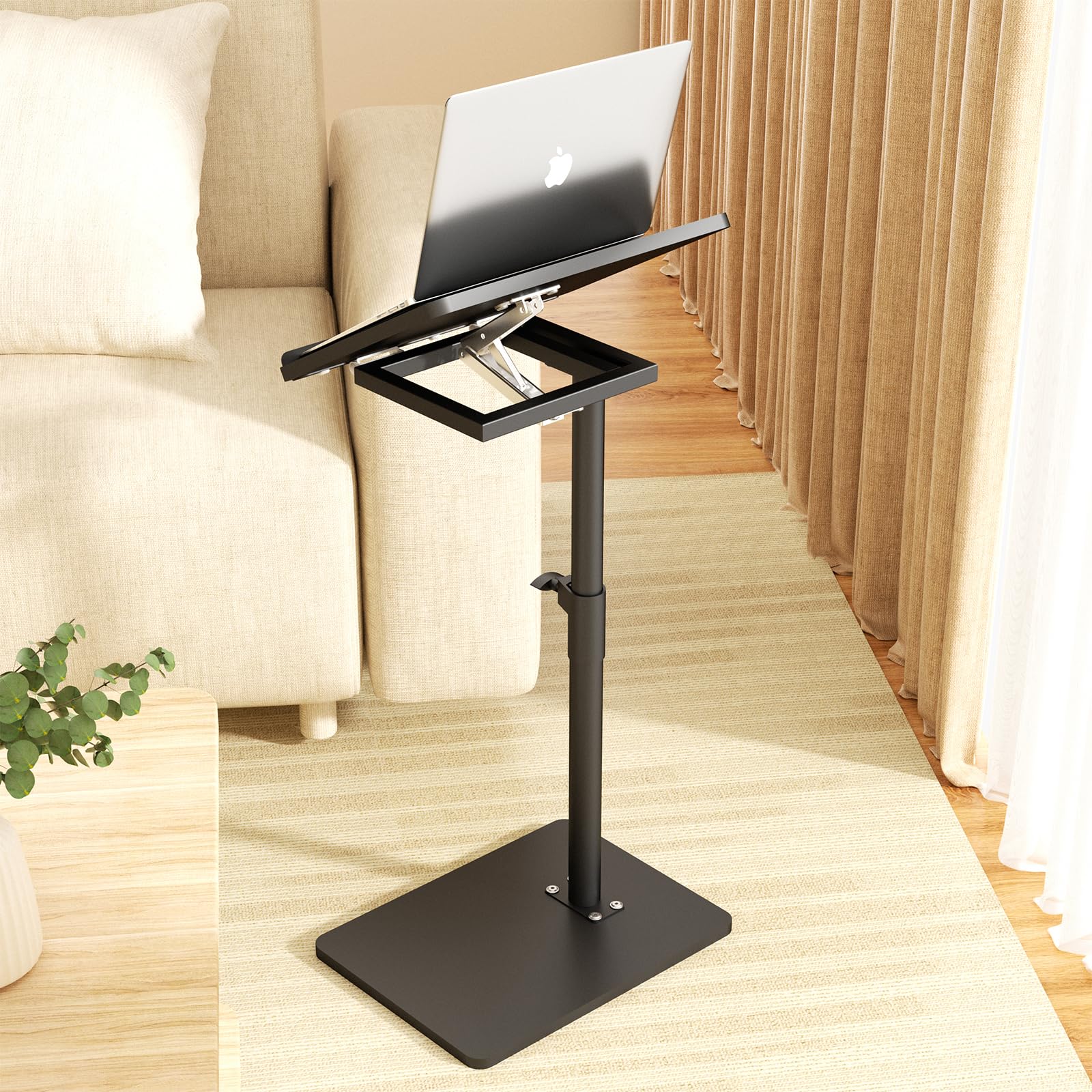 YUHFERA Mesa auxiliar con reposabrazos de sofá para sofá, mesa auxiliar giratoria de 360° de altura ajustable para espacios pequeños, mesa auxiliar de aperitivos para cama o silla con ranura para