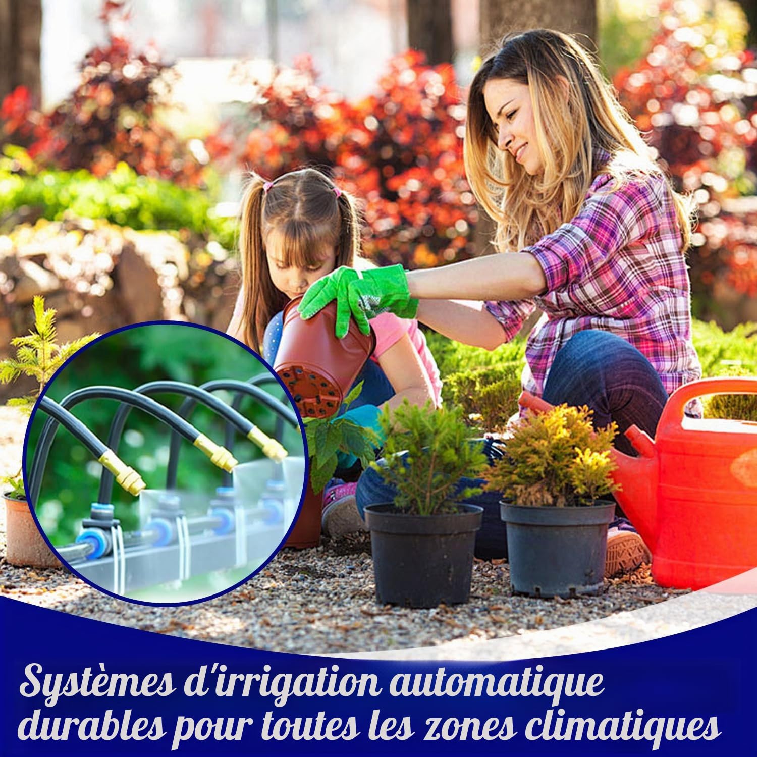 Système Arrosage de Jardin 360°, 10m système d'irrigation automatique à 360°, Système d'irrigation jardin réglable à 360, Kit D'irrigation de Brouillard, pour arrosage des plantes paysagères, jardin