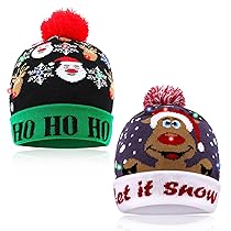 AIMMIE 2 Pezzi Cappello di Natale Illuminato a LED, Cappello di Natale Lavorato a Maglia 6 LED Colorati Cappello di Natale Unisex Novità Cappello di Natale Cappello di Albero Natale per Bambini Adulti