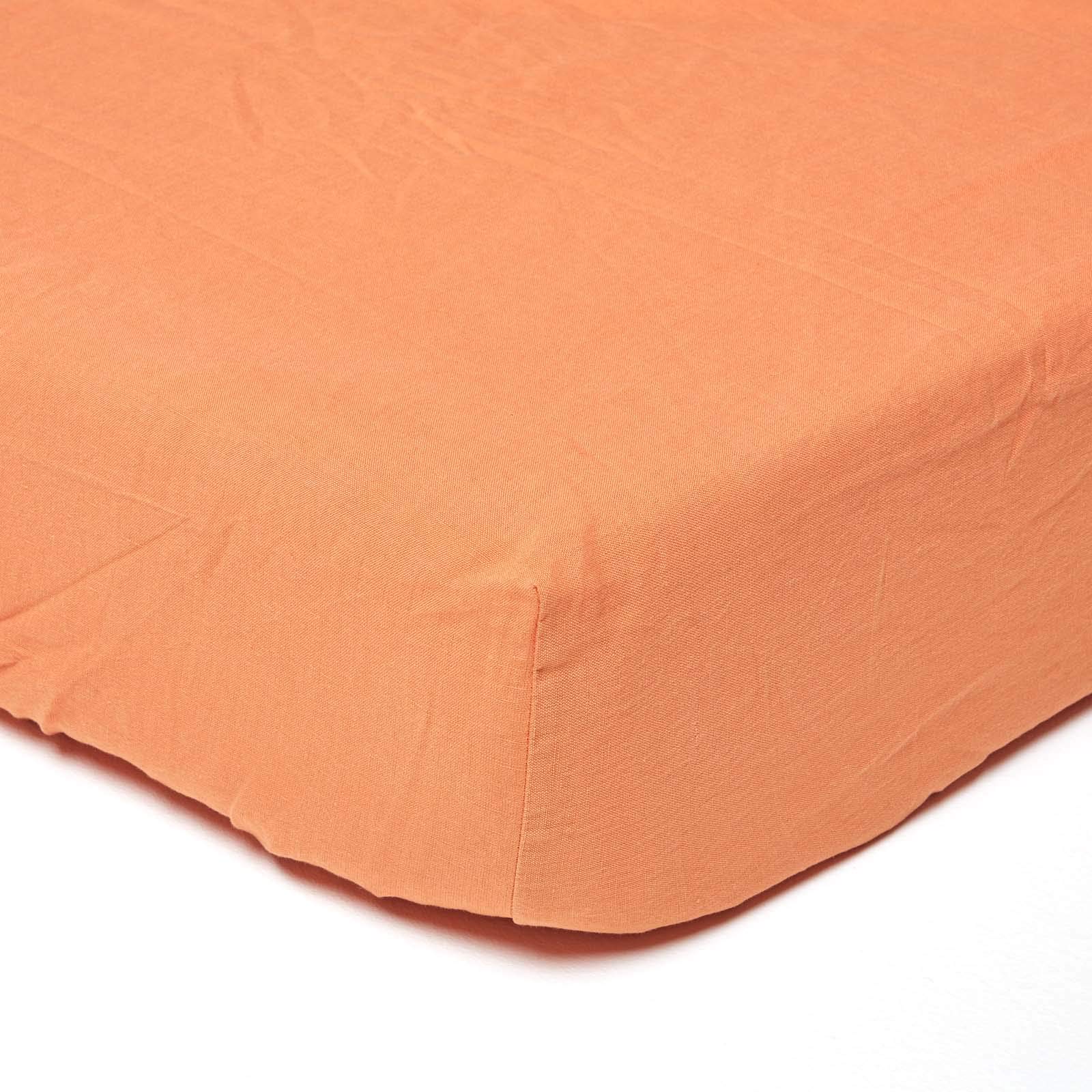 HOMESCAPES Leinen Spannbettlaken 120x190 cm orange, Halbleinen Bettlaken mit Gummizug aus 60% Leinen und 40% Baumwolle