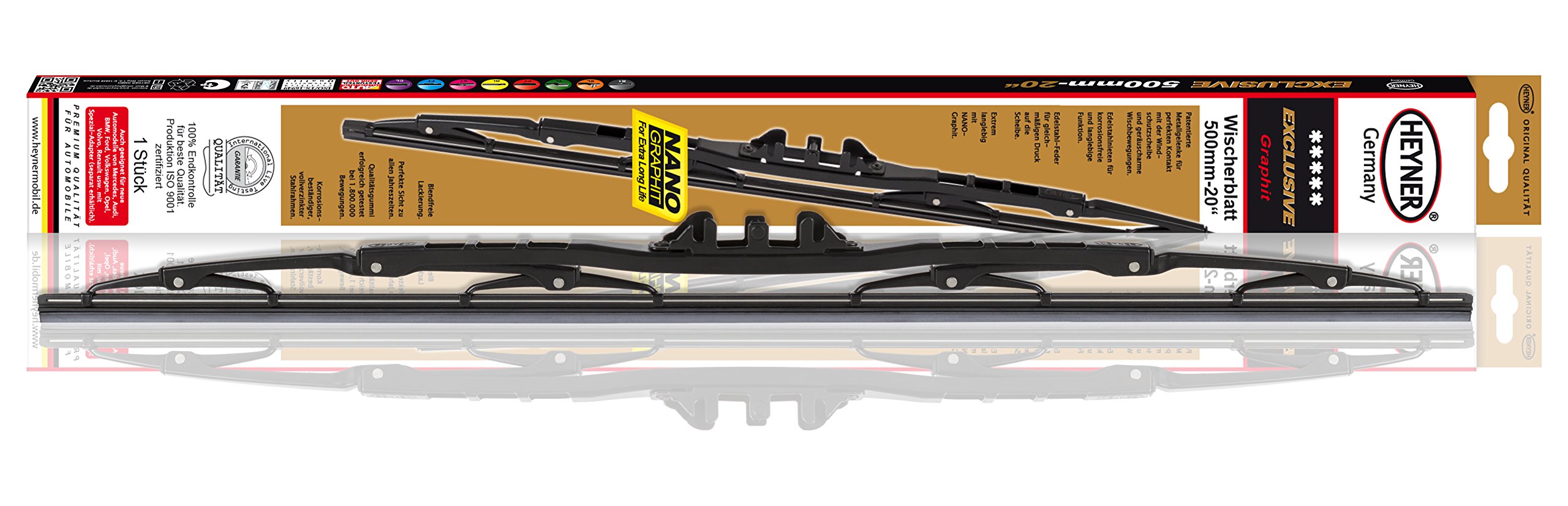 HEYNER Balai d'essuie-​glace Avant | Version: Balai d'essuie-​glace conventionnel | Longueur: 650mm 16600A Compatible avec VW Golf VII 3/​5 portes 5G1, BQ1, BE1, BE2 Tiguan II AD1, AX1 Polo VI AW1, BZ1