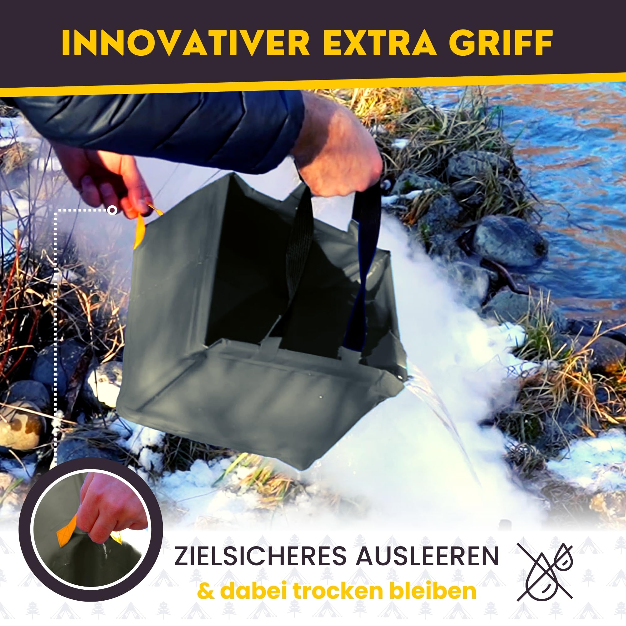 Faltschüssel Camping 18/22/26L mit EXTRA GRIFF I Faltbare Outdoor Spülschüssel & Spülwanne I Waschschüssel faltbar zum Abwaschen I robustes Camping Zubehör (Anthrazitgrau/Gelb - 26 Liter)