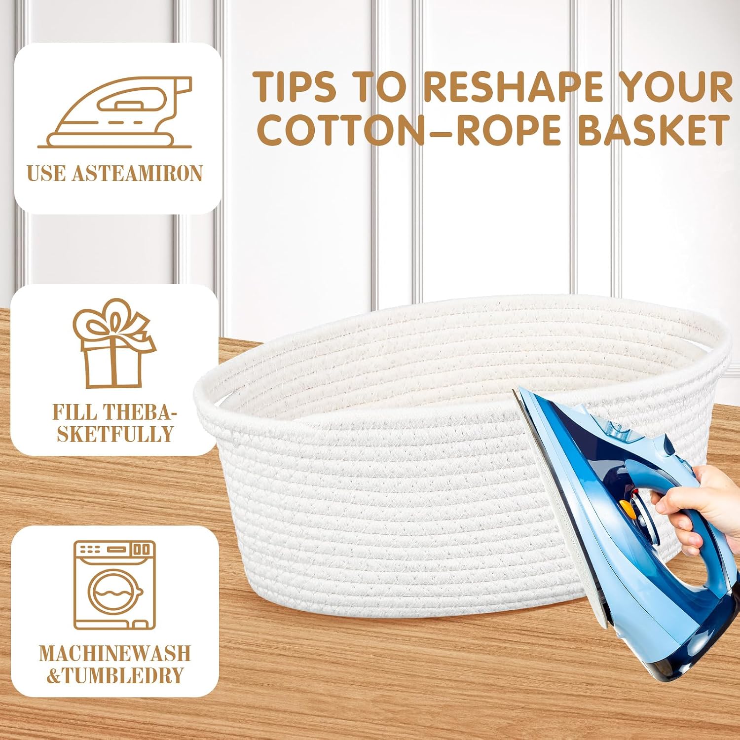 Colingmill Woven Basket with Gift Bags and 2 Ribbons, Raffia Grass Paper Shred Filler, Gift Card, Empty Small Rope Basket for Storage Presents Toy Organizer(White,14 * 10 Inch)