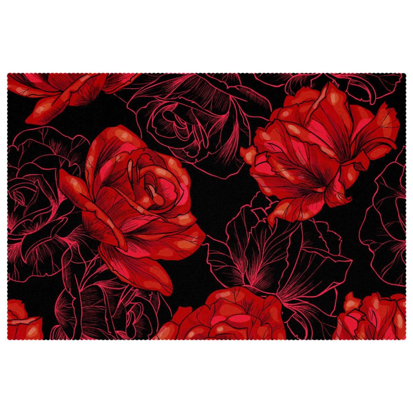 Set de table motif roses rouges chic et résistant haut de gamme