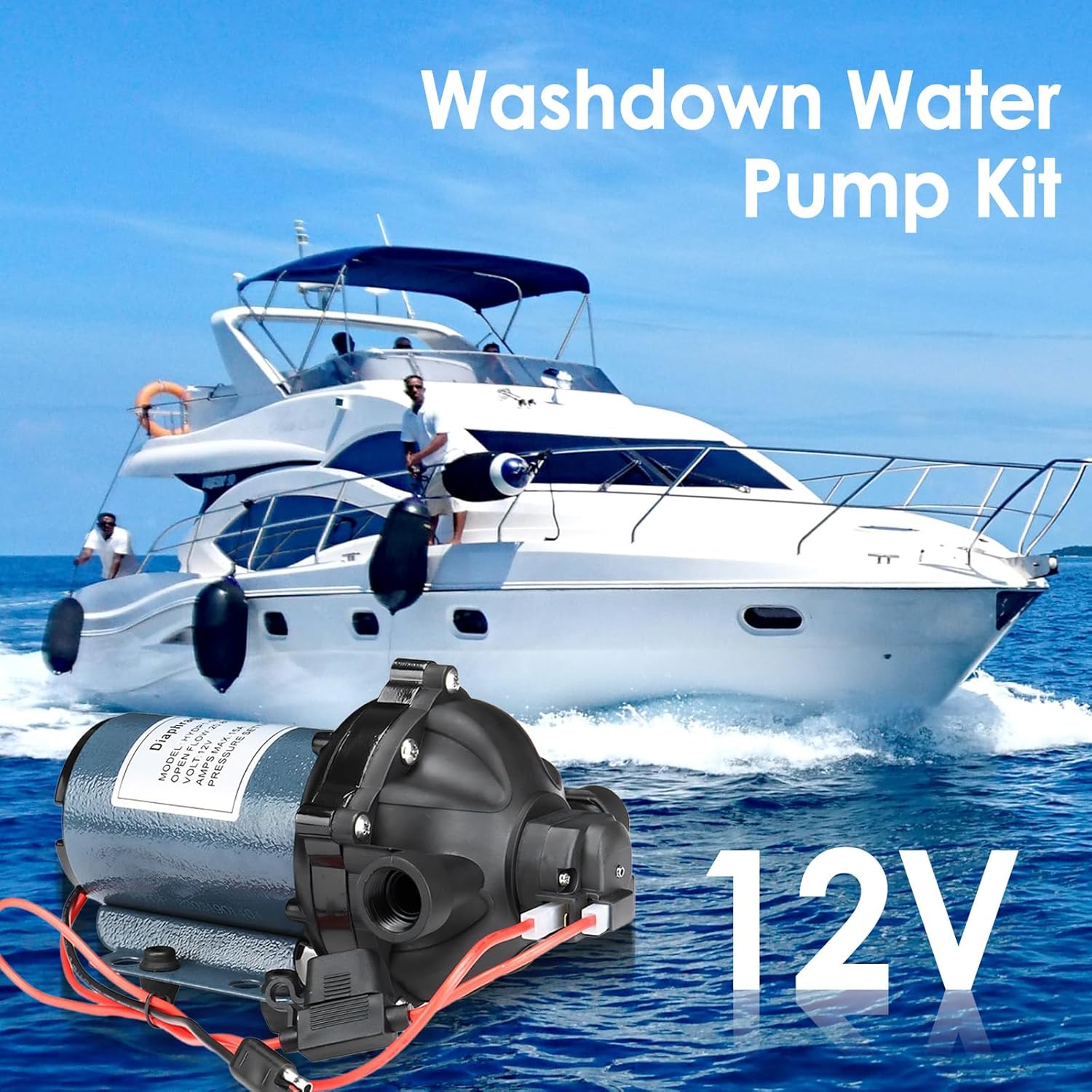 Washdown Pump Kit 12V DC 5.5 GPM 70 PSI,Self-Priming Washdown Pumps for Boats Self-Priming mit Coiled Hose and Spray Nozzle,for RV,Boats,Campers,Caravan and Yachts