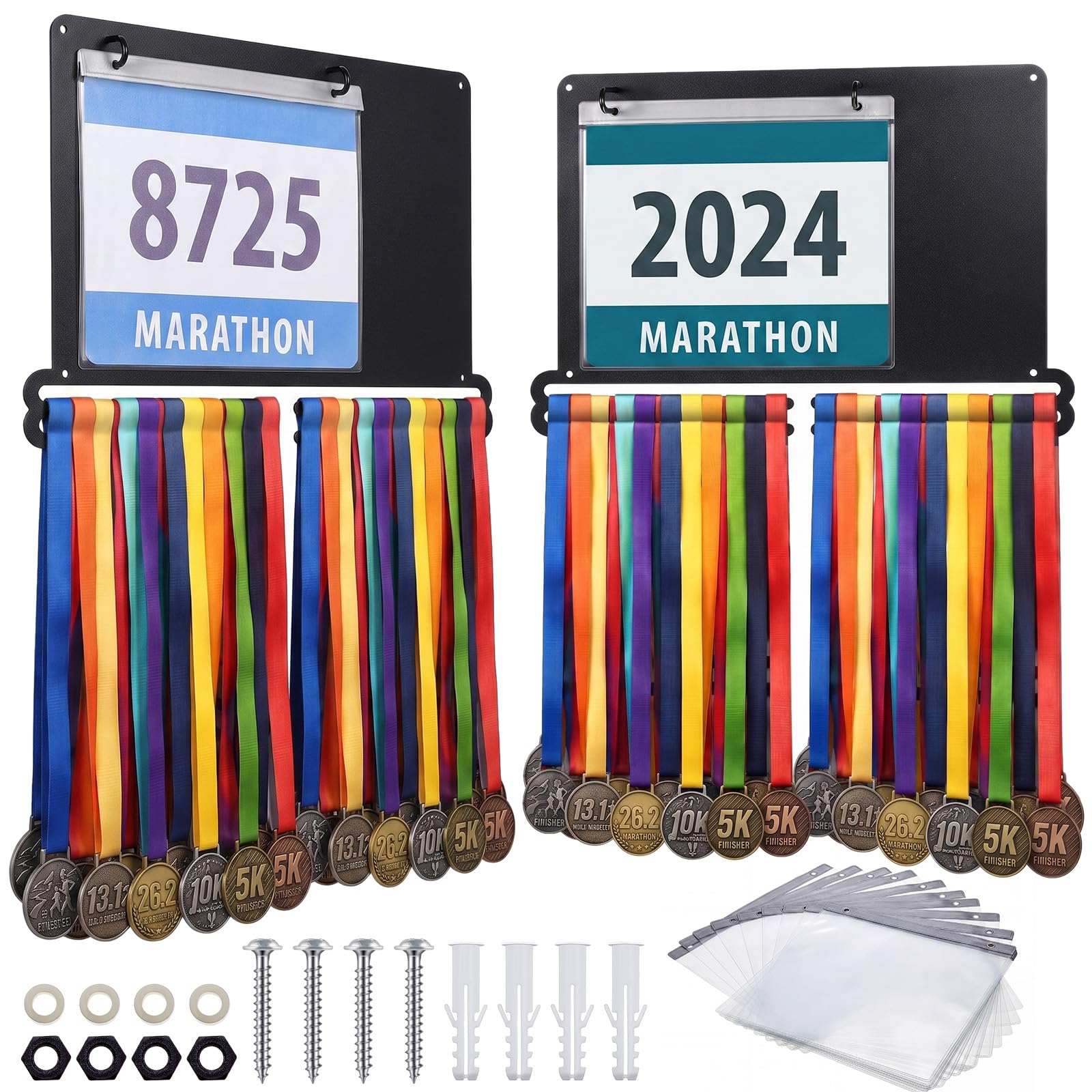 Moxweyeni 2 soportes para medallas y baberos, soporte para colgar en la pared, ideal como regalo para corredores