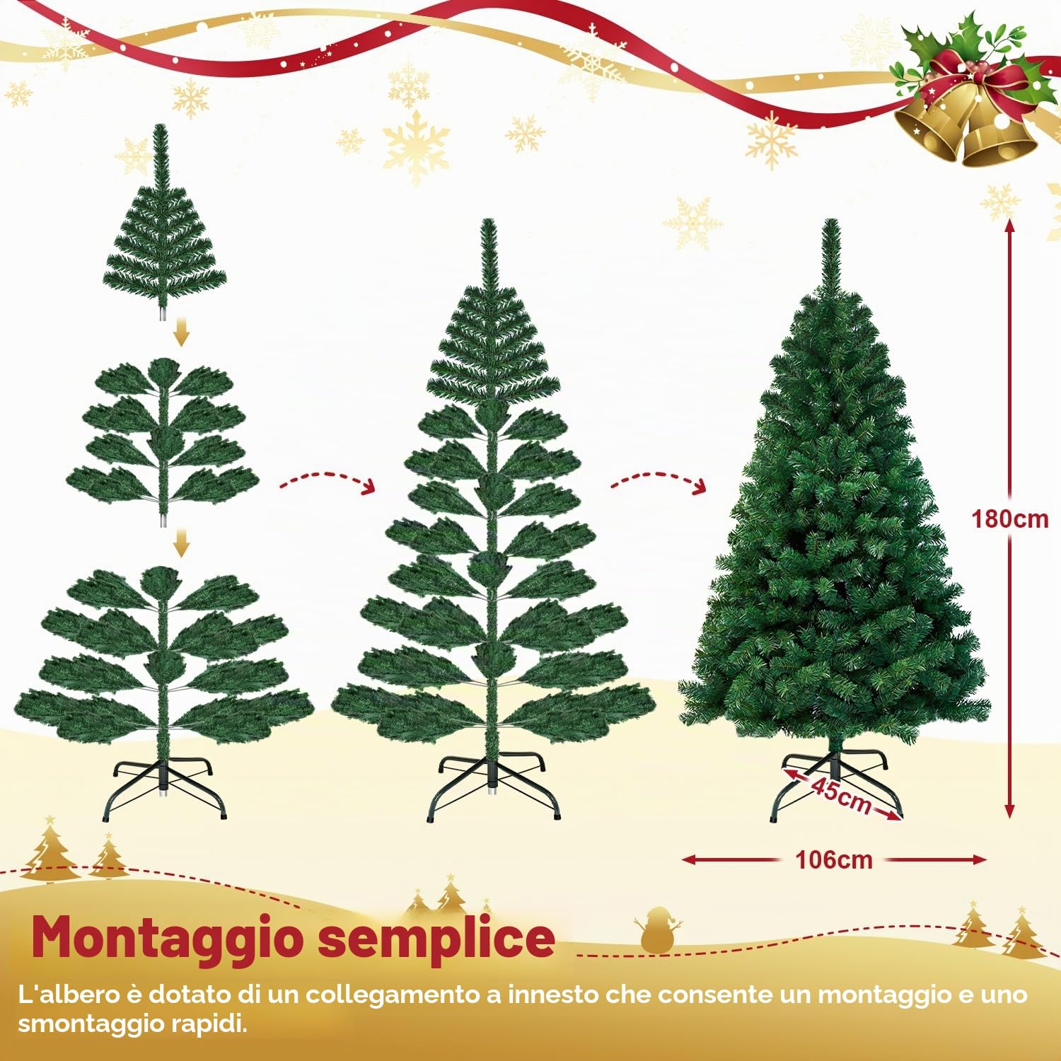 Sonnewelt - Albero di Natale artificiale, 180 cm, con supporto in metallo, in PVC, con 770 aghi, crea un'atmosfera natalizia