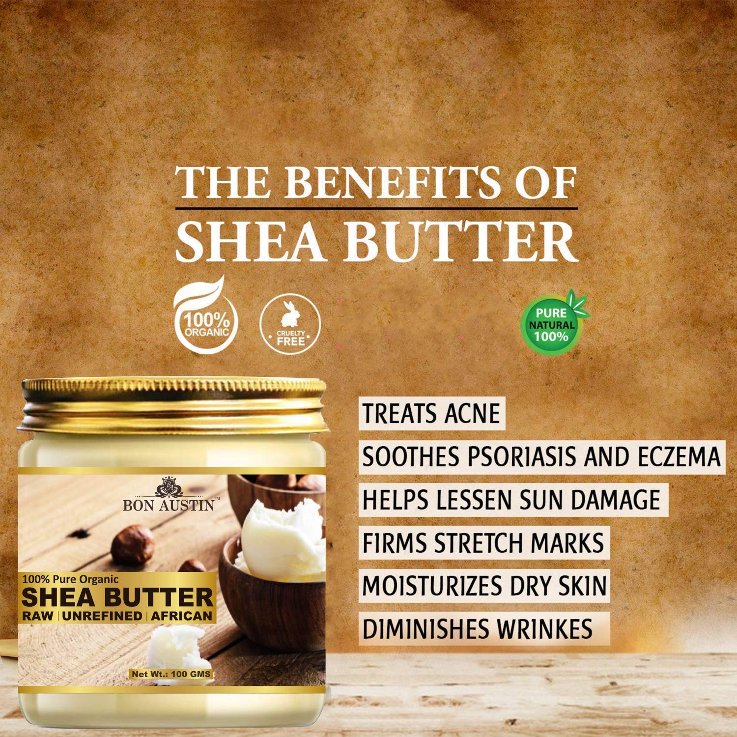 Bon Austin 100% Pure & Natural Shea Butter | Raw & Unrefined Body & Face Moisturizer | Deep Hydration for Dry Skin, Hair, Stretch Marks & Anti-Aging | Ideal for Hair Mask & Skin Care | 100g Pack (100 gram) 4